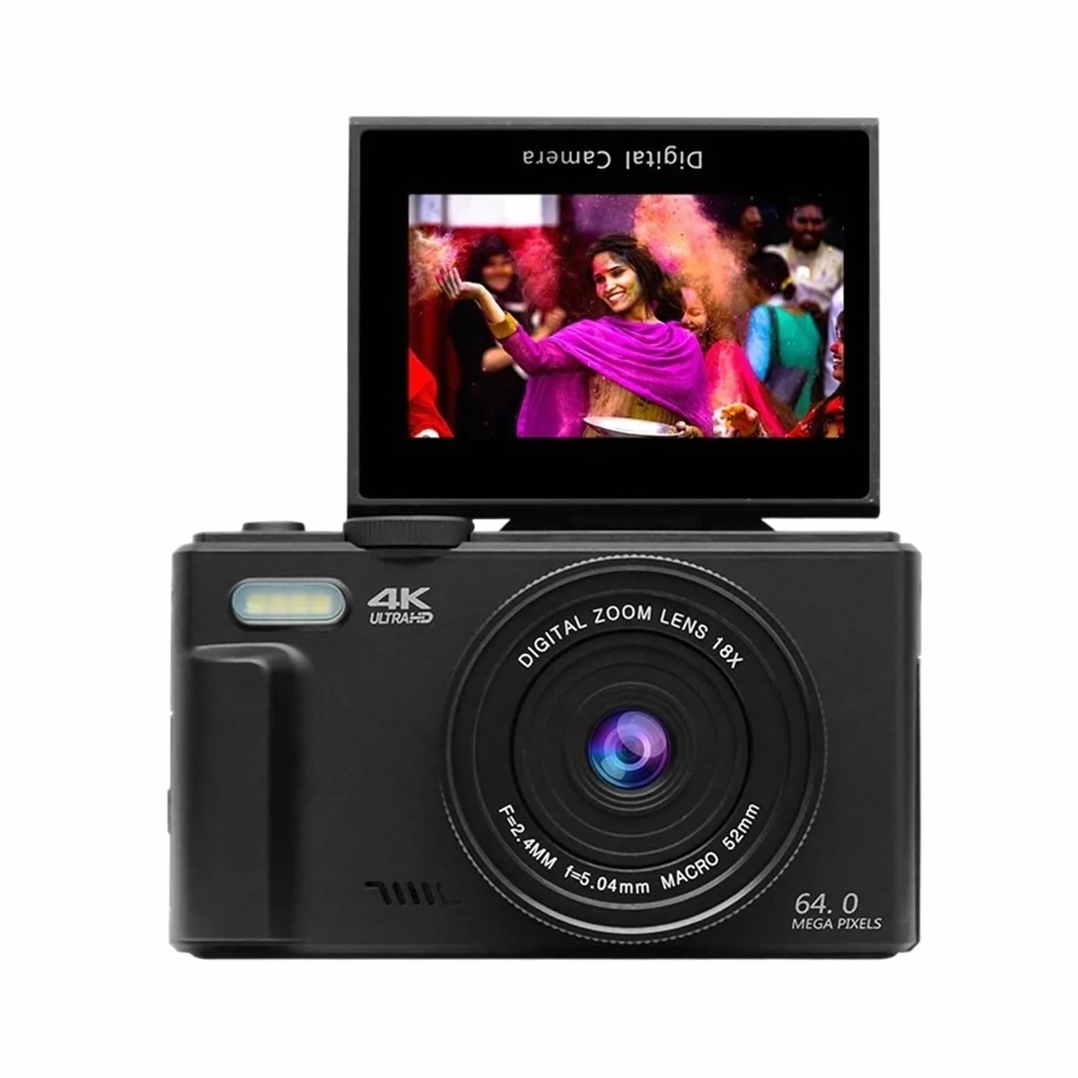Aparat Cyfrowy 4K Do Fotografii I Z 18-krotnym Zoomem Cyfrowym Kompaktowa Kamera Vlogowania Odwracany Ekran O 180° Lampą Błyskową Z łatwością Uchwyć Wspaniałe Chwile(Black 128GB Card)
