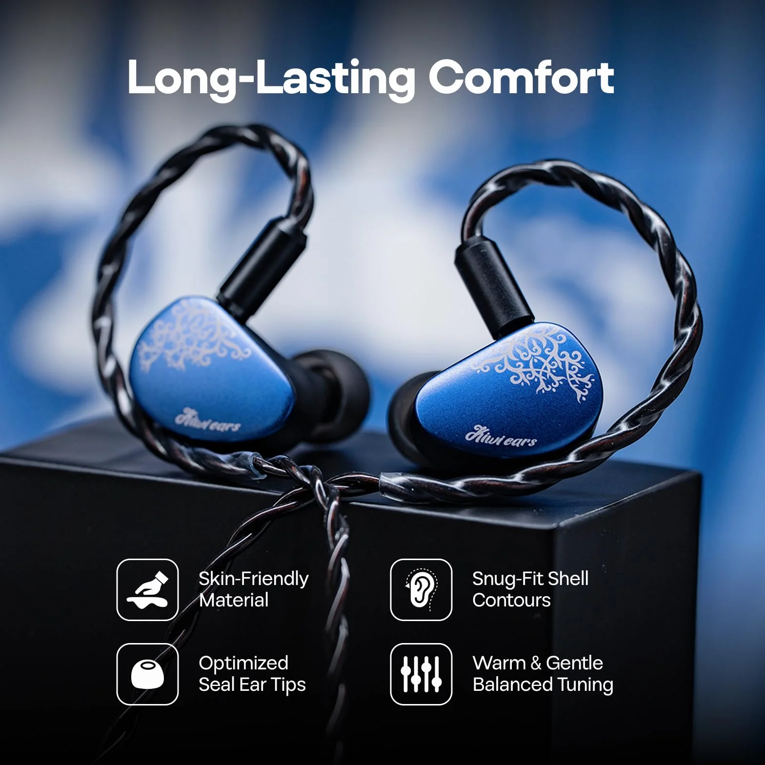 Linsoul Kiwi Ears Cadenza II 10 mm tytanowy przetwornik douszny, przewodowe słuchawki douszne HiFi z KARS 2.0, precyzyjna równowaga tonów, aluminiowa płytka czołowa CNC dla muzyków (Blue)