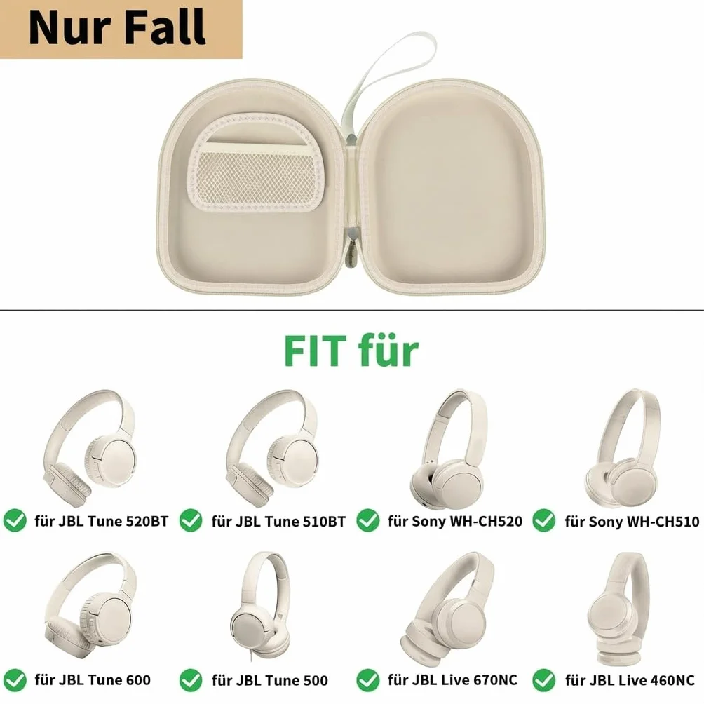Etui na słuchawki kompatybilne z JBL Tune 510BT/ do Sony WH-CH520/ 520BT/ T570BT/BK bezprzewodowe słuchawki nauszne, etui ochronne Bluetooth, kabel (tylko pudełko) (beżowe)