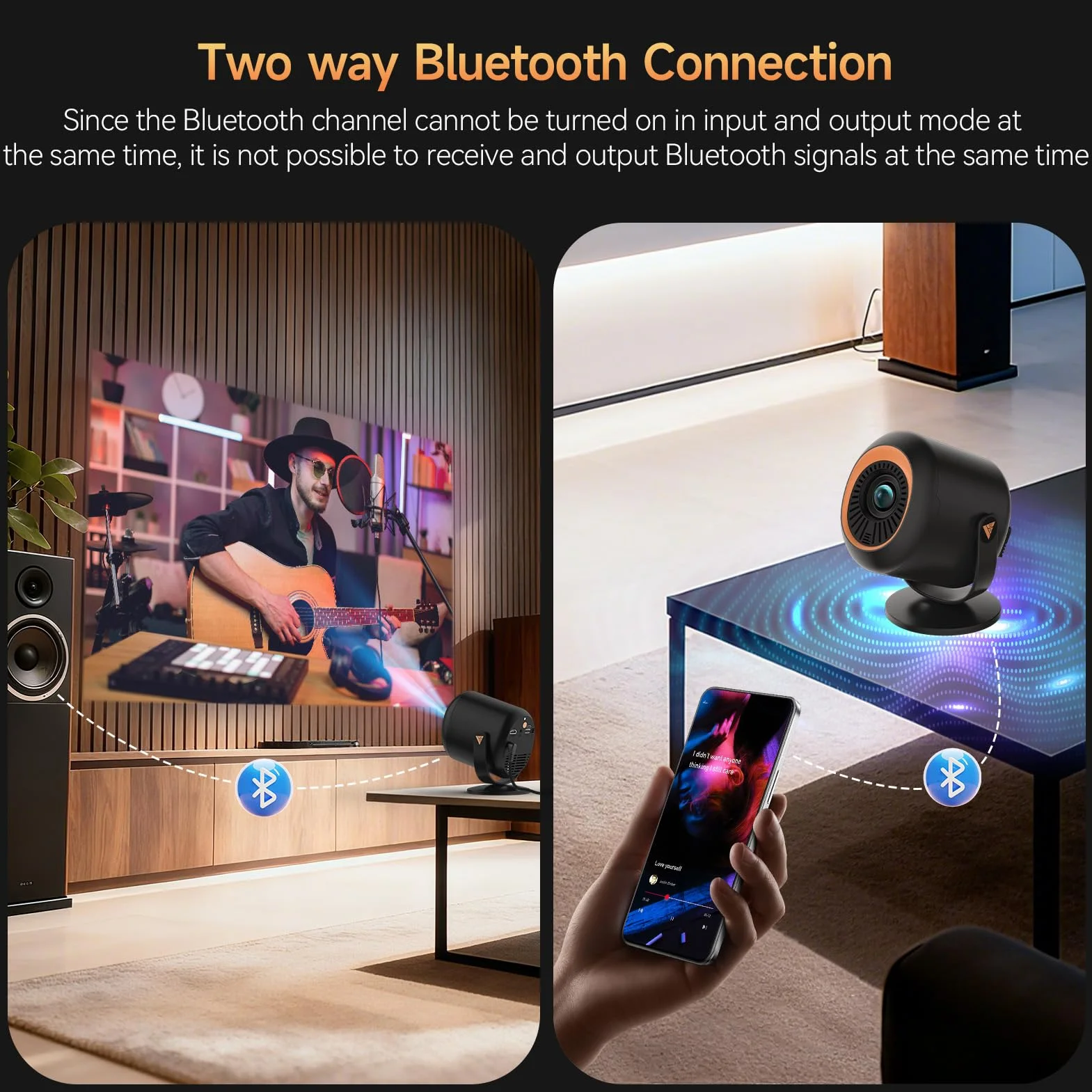 Mini projektor z Wi-Fi i Bluetooth, przenośny projektor Native 1080P, obsługa 4K ze stojakiem regulowanym o 180°, wyświetlacz maks. 180 cali, wbudowane głośniki