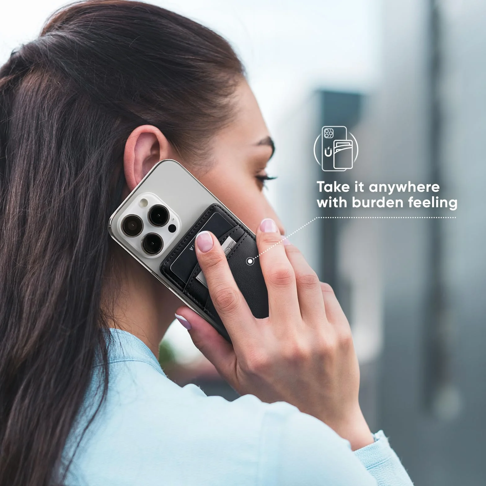 VULKIT Magnetyczne etui na karty na telefon cienki skórzany portfel dla kobiet etui na karty kredytowe z blokadą RFID etui na karty telefoniczne Magsafe, Czarny (Black),Klasyczny
