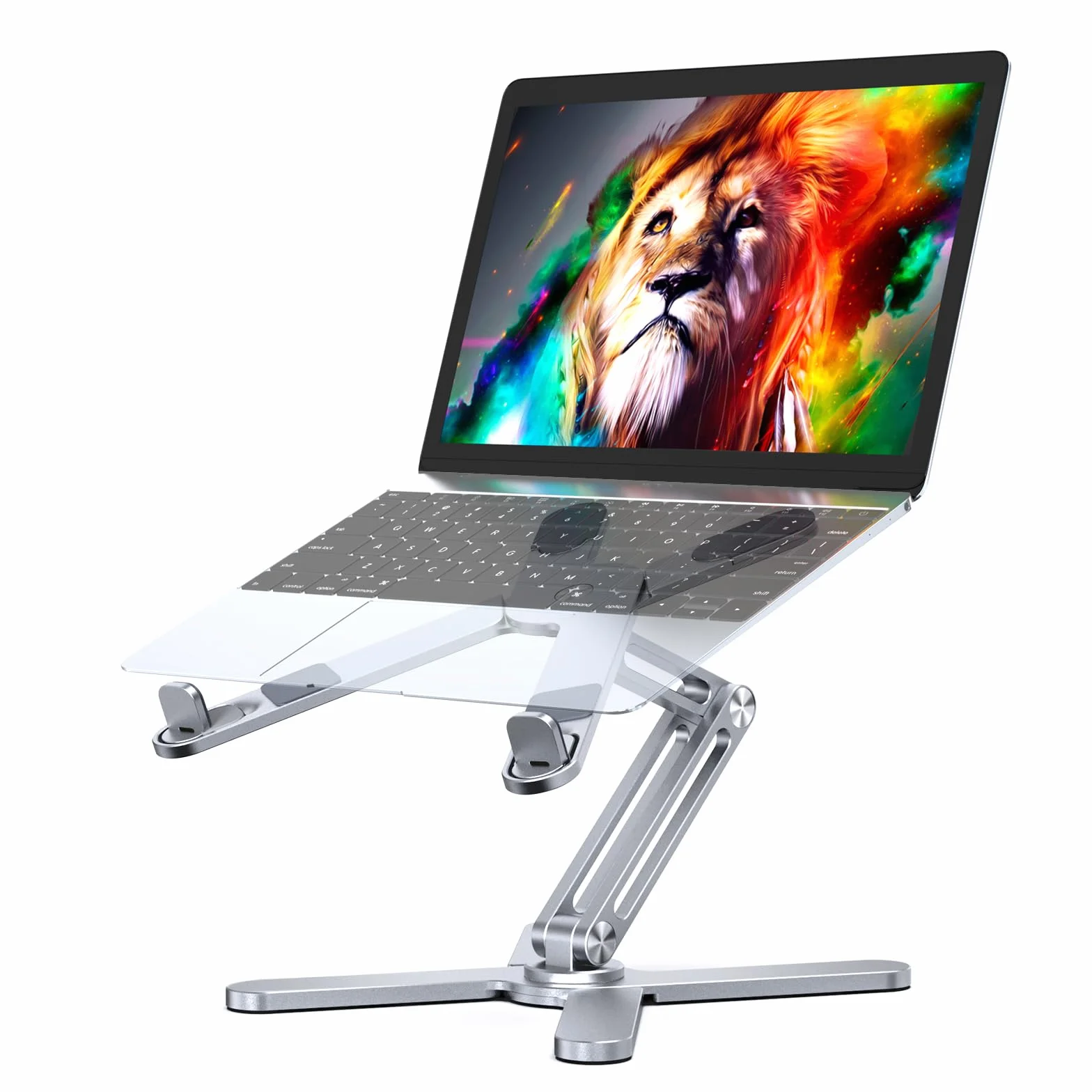 LIENS Regulowany stojak na laptopa z obrotową podstawą 360, aluminiowy stojak na laptopa, składany, ergonomiczny stojak na notebooka, kompatybilny z iPadem i MacBookiem / wszystkimi laptopami o
