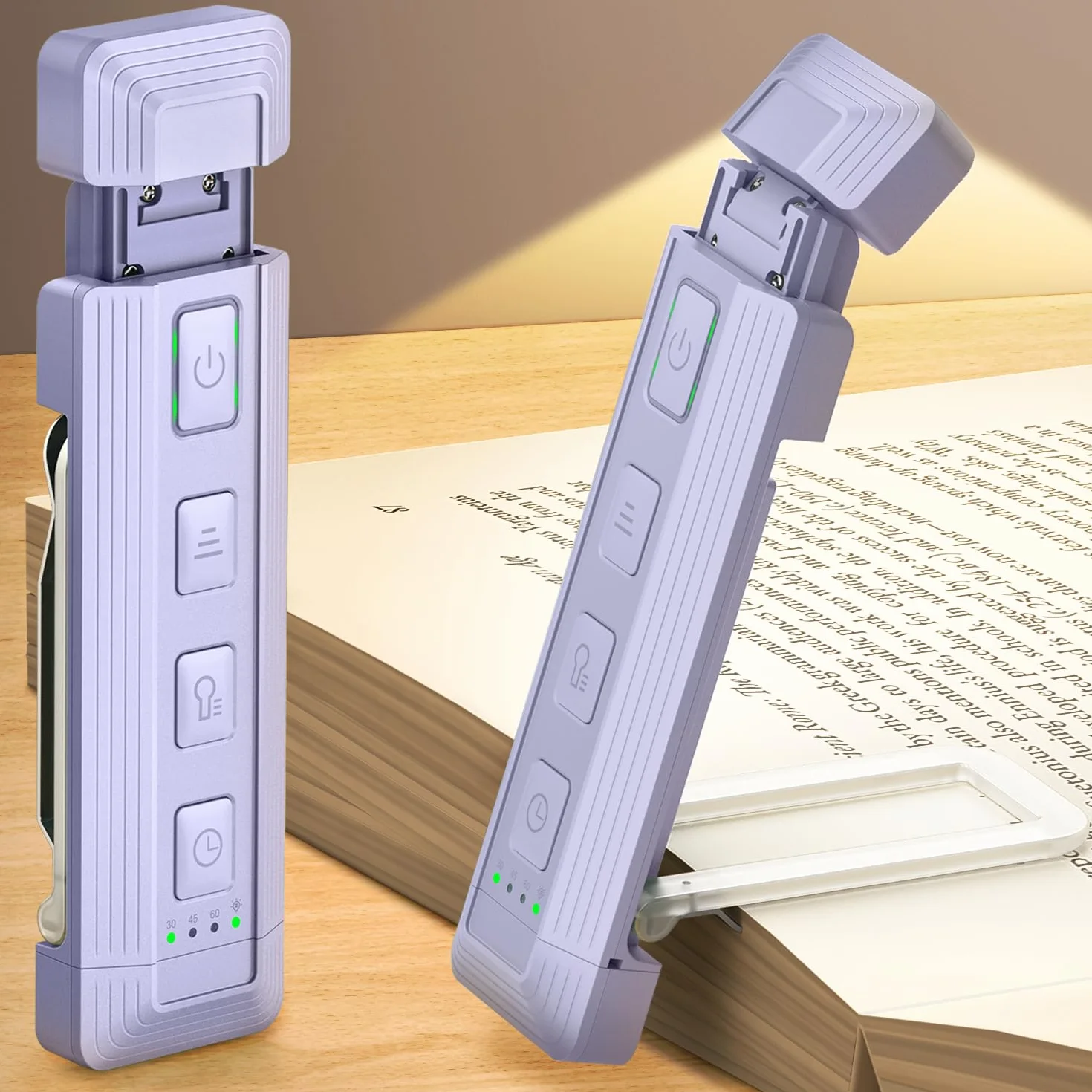 Glocusent Wysuwana lampka do czytania w nocy, 5 poziomów zwiększonej jasności i 3 kolory z funkcją wspomagania snu i timerami, z klipsem, ładowalna przez USB lampka do czytania do książek w łóżku