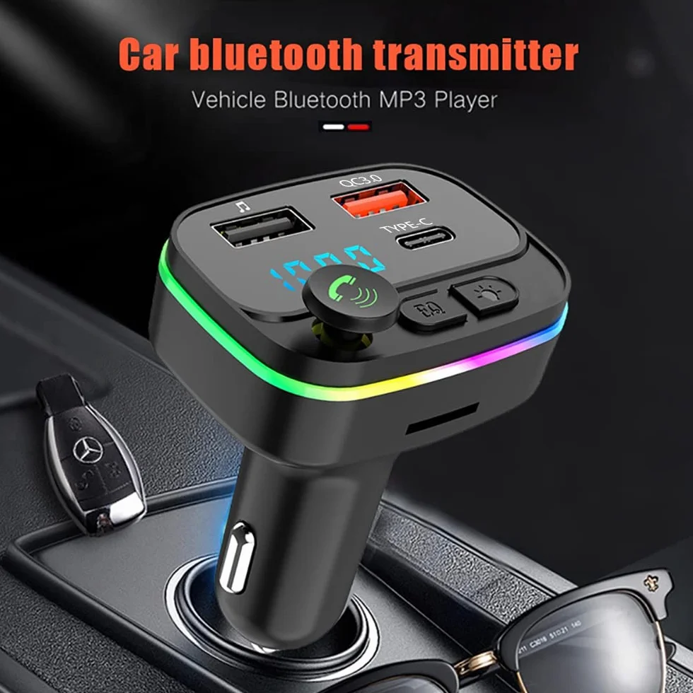Nadajnik FM, adapter samochodowy Bluetooth, odtwarzacz muzyczny MP3,2 porty USB 5V/3A, szybka ładowarka samochodowa PD 20 W QC3.0 + typ C, połączenie głośnomówiące, obsługa karty TF/USB