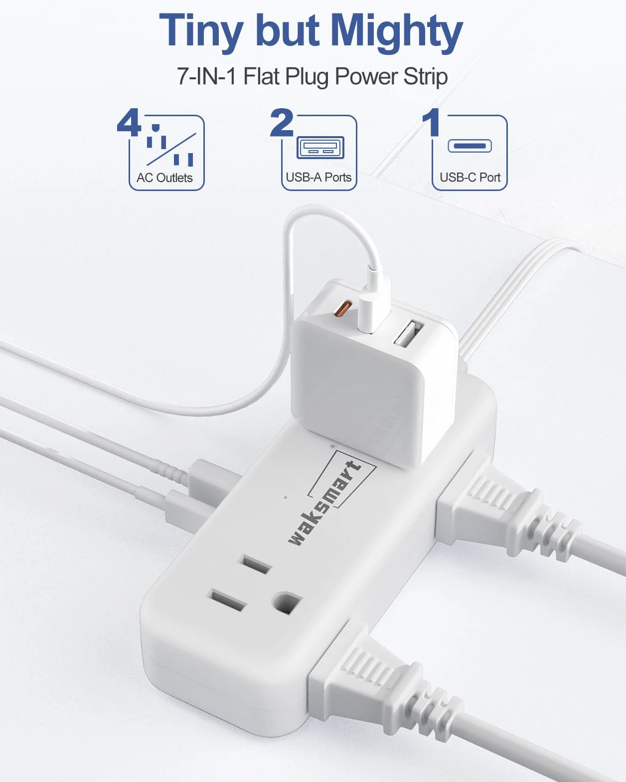 PD20W płaska listwa zasilająca, 3 nóżki, 4 wyjścia AC, 3 porty USB do szybkiego ładowania, kompaktowa płaska wtyczka ścienna do akademika, podróży, domu, biura i