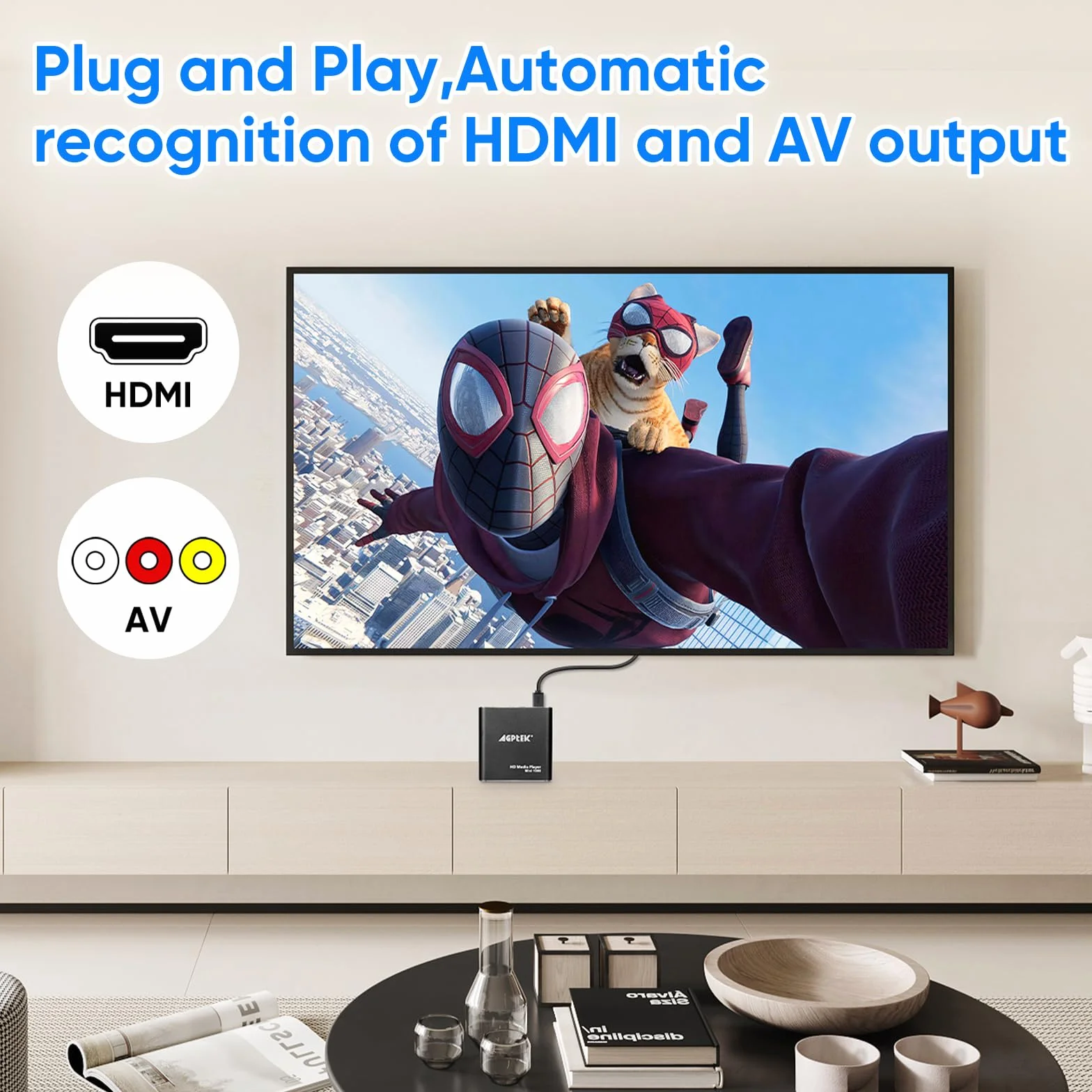 Odtwarzacz multimedialny HDMI, Mini 1080p Full-HD Ultra HDMI Cyfrowy odtwarzacz multimedialny dla -MKV/RM- dysków twardych USB i kart SD