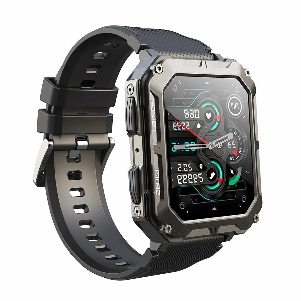 Inteligentny zegarek dla mężczyzn IP68 Wodoodporne połączenia (odbieranie/wybieranie połączeń) 1,83 '' Zegarek fitness Tracker Tactical dla Androida iOS Outdoor Sports (Color : Black)