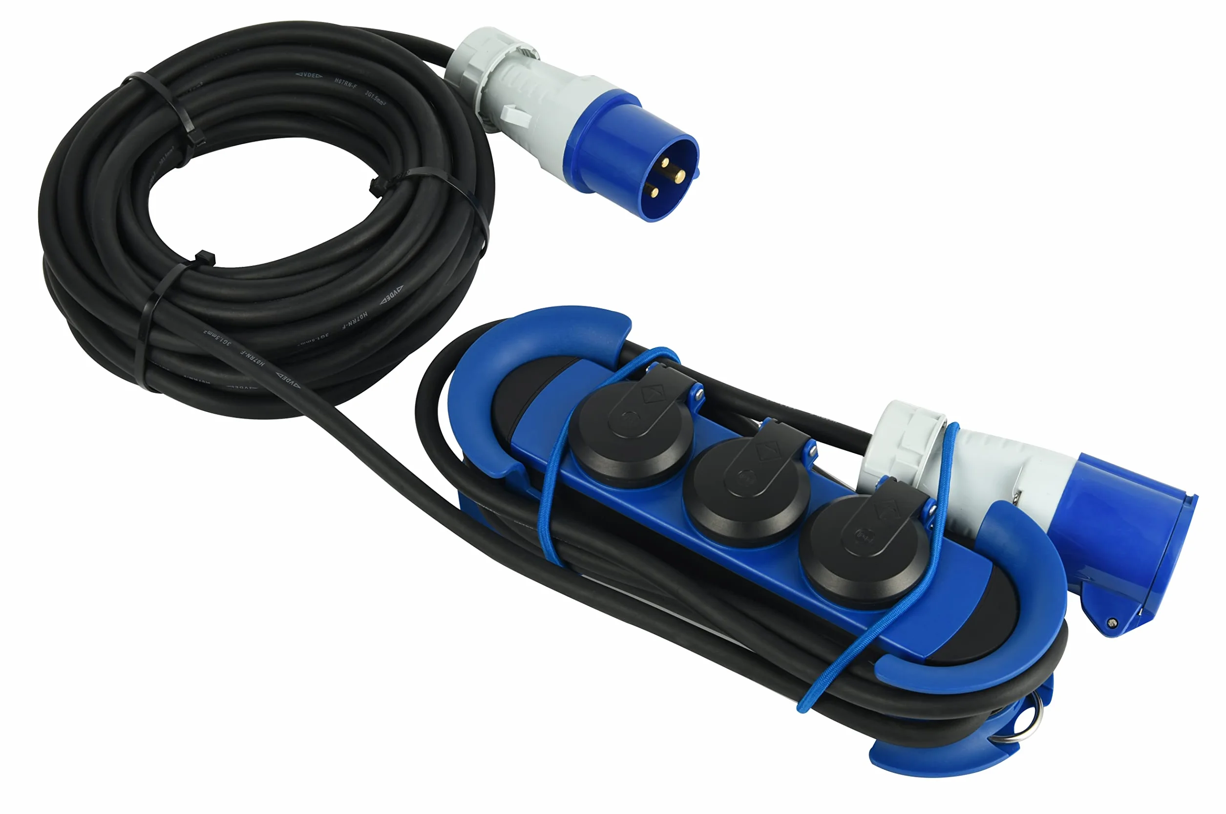 Electraline 62575 profesjonalna listwa zasilająca/przedłużenie do użytku na zewnątrz, wtyczka CEE, gniazda CEE + 3 gniazda Schuko, kabel gumowy 10 m H07RN-F 3G1.5, nadaje się na kemping