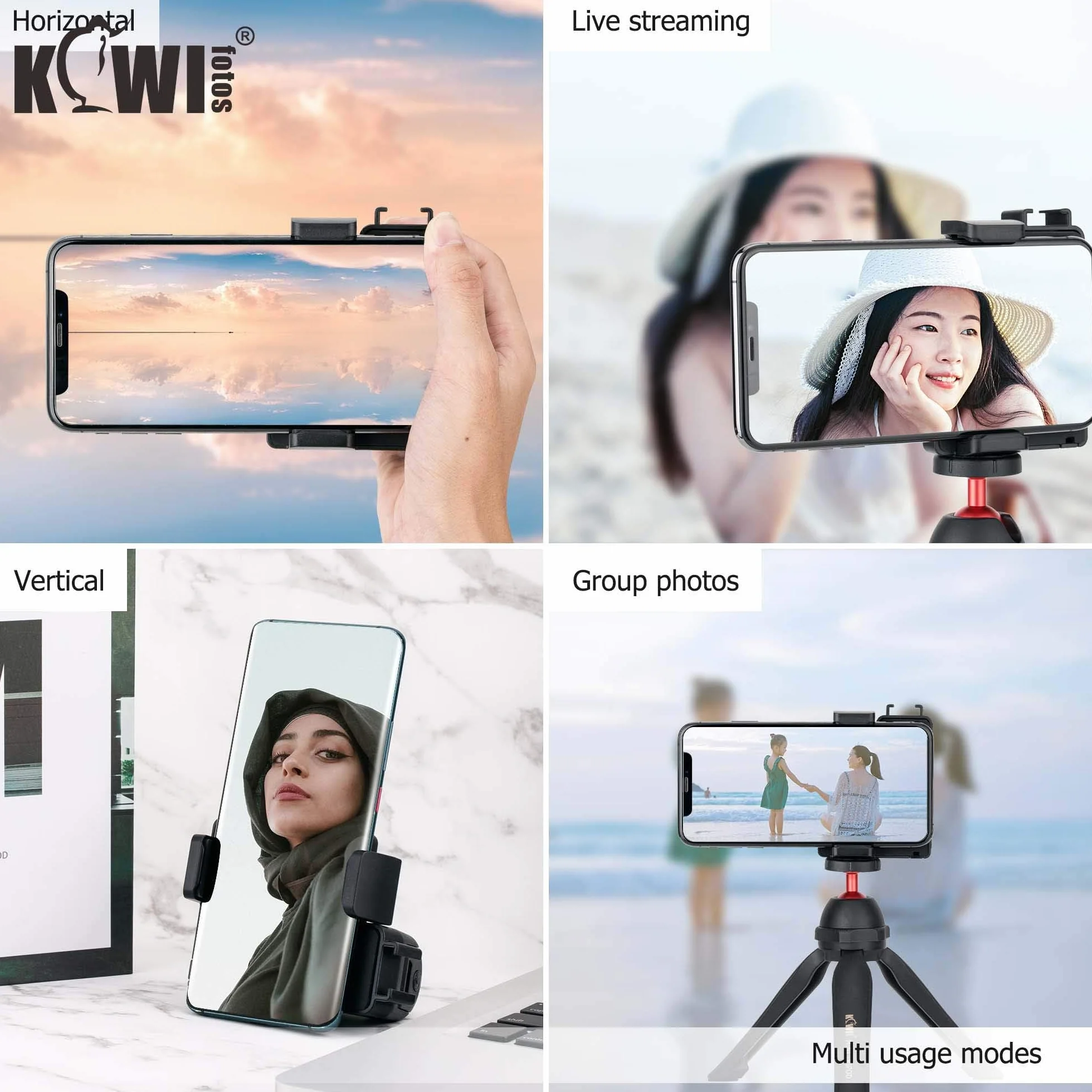 KIWIFOTOS Pilot zdalnego sterowania do smartfona ze stabilizatorem uchwytu do selfie vlog wideo kompatybilny z iPhone 14 13 12 11 XS X XR 8 + 8 7+ 7 6S+ 6S Galaxy Mate MI PIXEL o szerokości 59-85 mm
