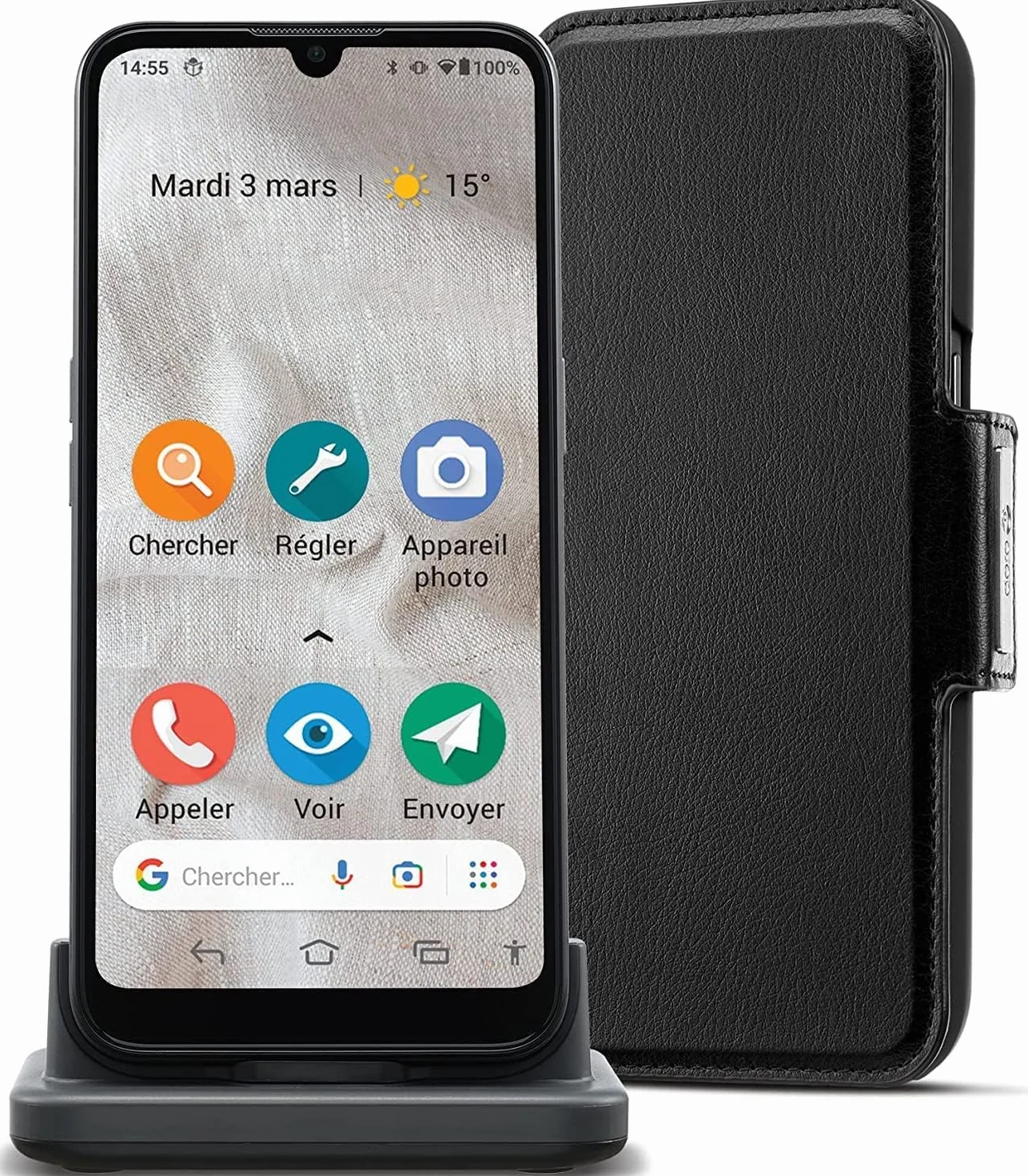 Doro 8100 Plus 4G Odblokowany smartfon dla seniorów, wodoodporny, z potrójnym aparatem, ekranem 6,1", GPS, rozpoznawaniem twarzy, podstawką do ładowarki i etui (czarny)
