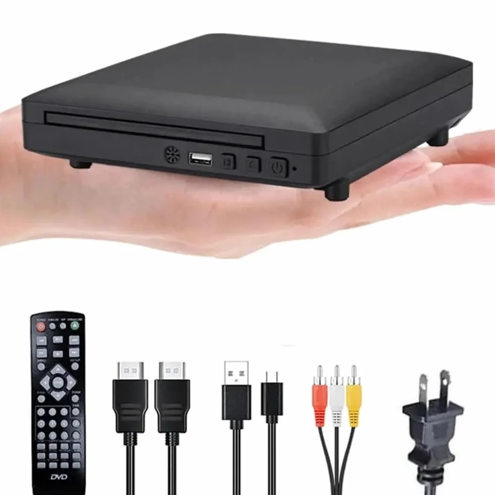 Przenośny odtwarzacz DVD, Odtwarzacz Mini DVD z kablem HD i RCA Przenośny odtwarzacz CD 1080P PAL/NTSC USB 2.0