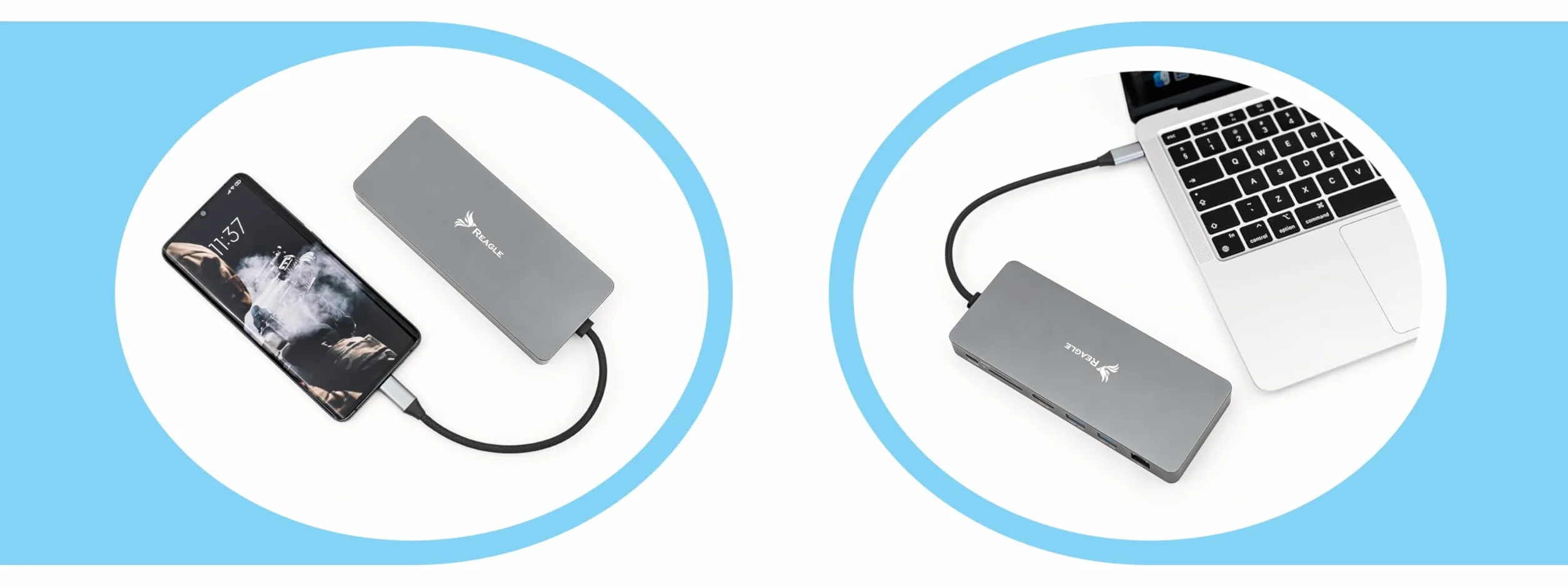 Reagle Koncentrator USB-C 10 w 1 z obudową M.2 SSD, 4K 60 Hz HDMI, 100 W PD, 10 Gbps USB 3.2 Gen 2, RJ45 Gigabit Ethernet, czytnik kart SD/microSD – kompatybilny z Windows, MacOS, Android, NVMe/SATA
