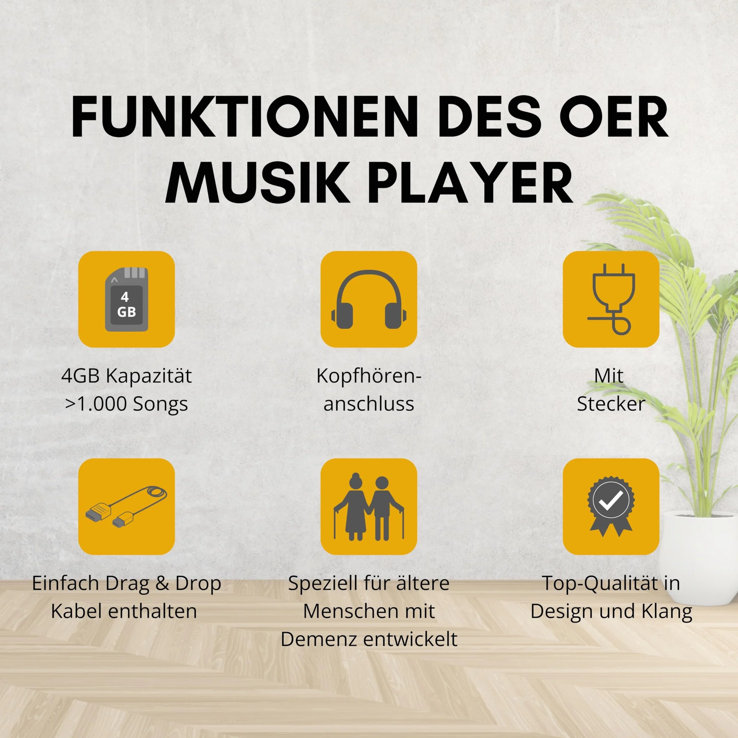 OER Odtwarzacz muzyczny dla osób z chorobą Alzheimera i demencją, radio z łatwą obsługą, prezent dla osób z demencją