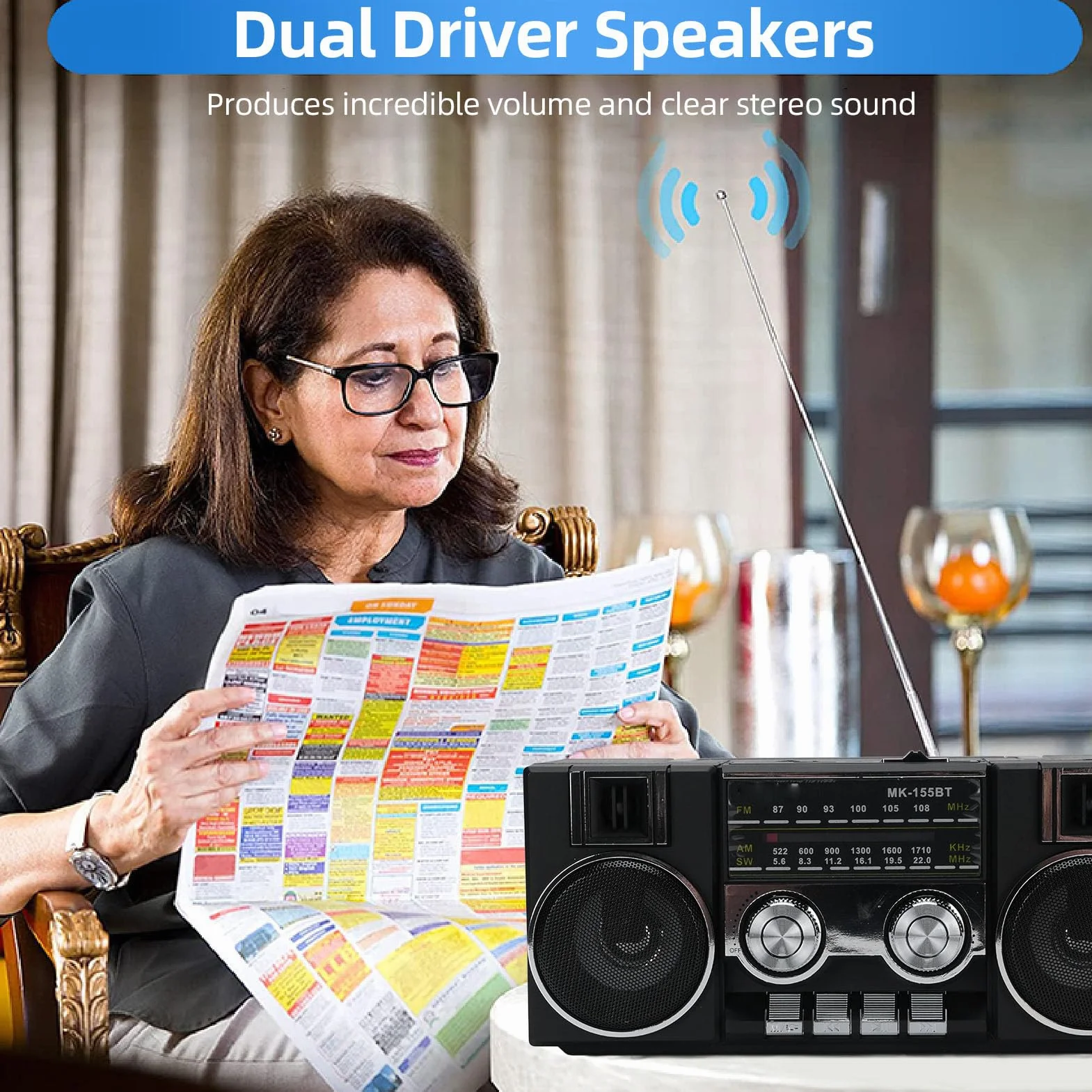 Przenośne AM FM SW Radio, Radio Zasilane baterią z Głośnikiem Bluetooth, Granie Karty Pamięci/USB dla Seniorów (BLACK)