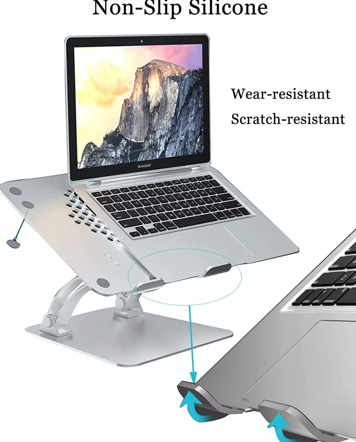 Stojak na laptopa Podstawka na biurko Wentylowany aluminiowy uchwyt na biurko Regulowany stojak na laptopa z antypoślizgowym silikonem Składany Ergonomiczny do biblioteki Biurowa kawiarnia, przenośny