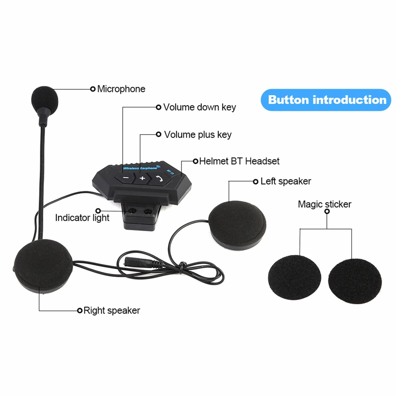 Yosoo Health Gear Zestaw słuchawkowy Bluetooth do kasku motocyklowego, kask motocyklowy, zestaw słuchawkowy Bluetooth, akcesoria motocyklowe, akcesoria z bateriami do głośników, sterowanie