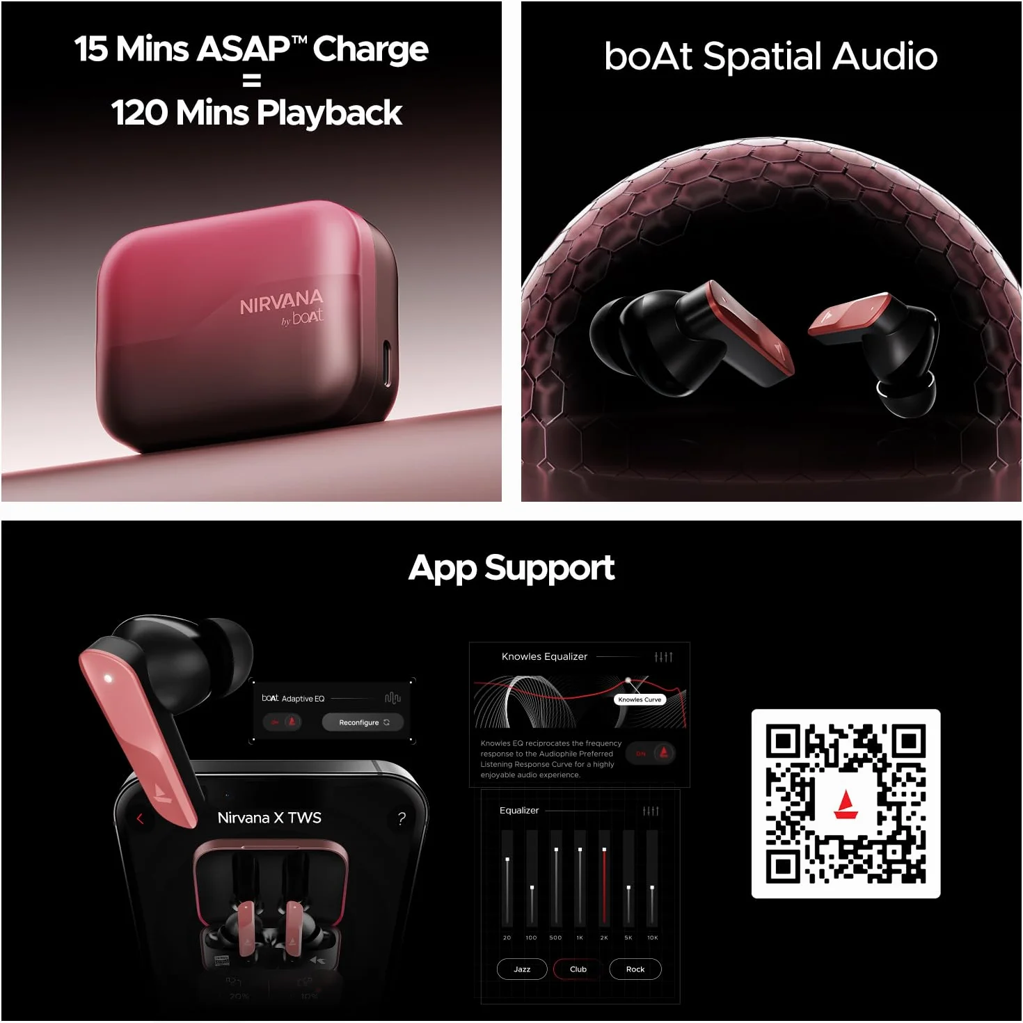 boAt New Launch Nirvana X TWS, podwójne sterowniki Knowles, Hi-Res Audio LDAC, obsługa aplikacji, ENx, podwójna para, dźwięk przestrzenny, szybkie ładowanie, słuchawki douszne Bluetooth, bezprzewodowe