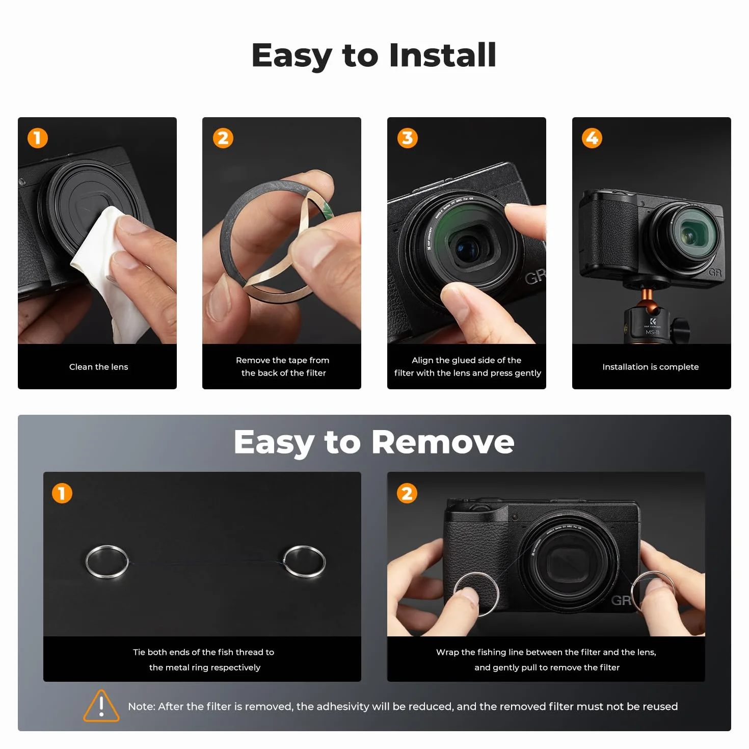 K&F Concept Filtr ochronny UV kompatybilny z Ricoh GR IIIx HDF, filtr UV ze szkłem optycznym HD 28 warstw nano-powlekanych