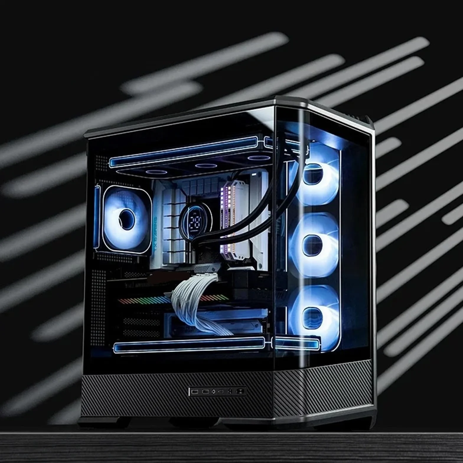 Obudowa D400 ATX Seaview Room (bez kolumny zakrzywione szkło/podwójny grzejnik 360°/zasilacz ATX/10 gniazd wentylatora/typ c gen2 10 Gb/s +) obudowa