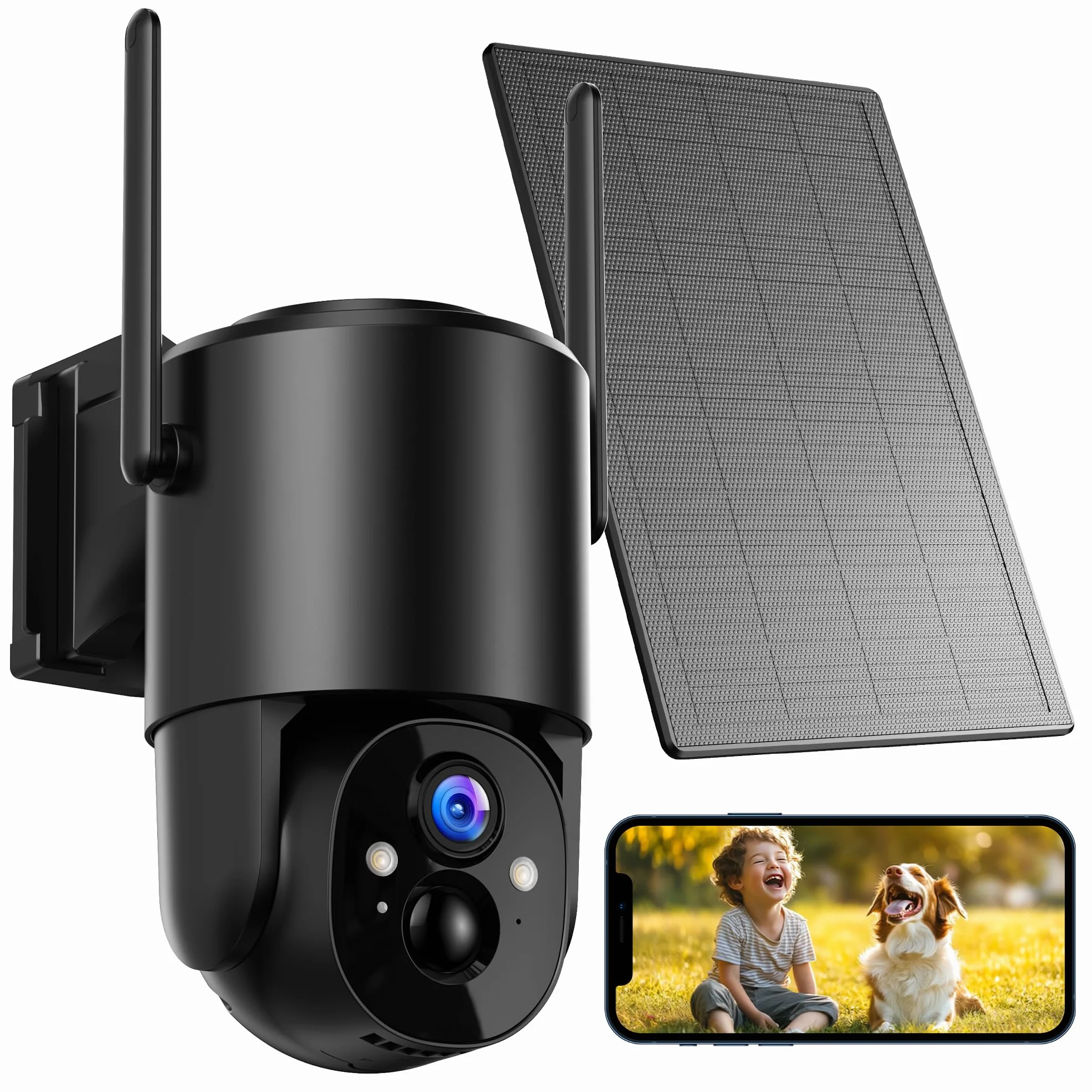 Kamera monitoringowa 2K zewnętrzna bateria solarna: kamera monitorująca na zewnątrz, bezprzewodowa, WLAN, 2,4 G, kamera zewnętrzna, WiFi, czarna, z noktowizorem, czujnik ruchu, IP66, dwukierunkowy
