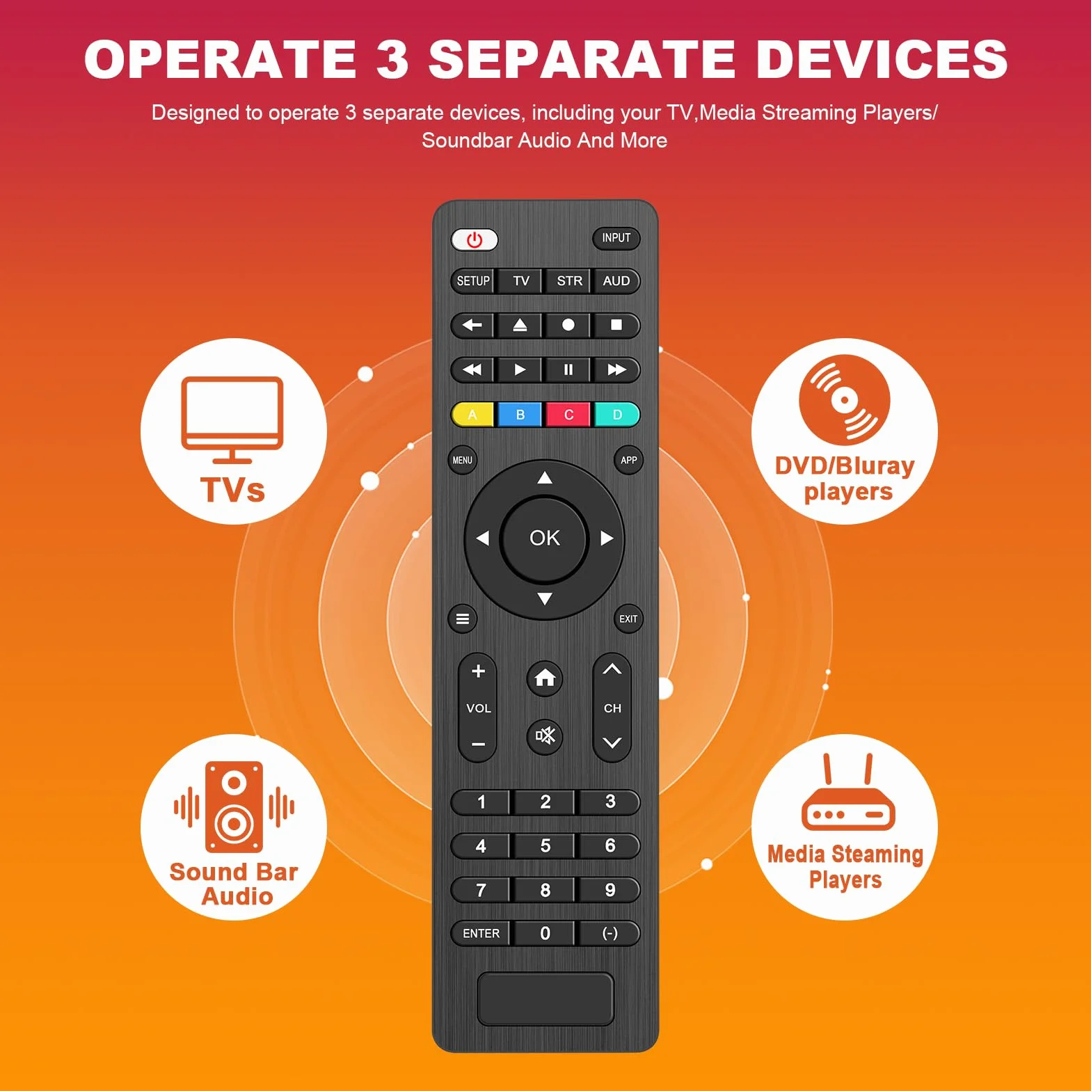Uniwersalny pilot do telewizora Samsung, LG, Vizio, TCL, Hisense, Sony, Philips, Sharp i inne, markowe telewizory Smart, odtwarzacze strumieniowe, soundbar audio i odtwarzacze DVD/Blu-ray