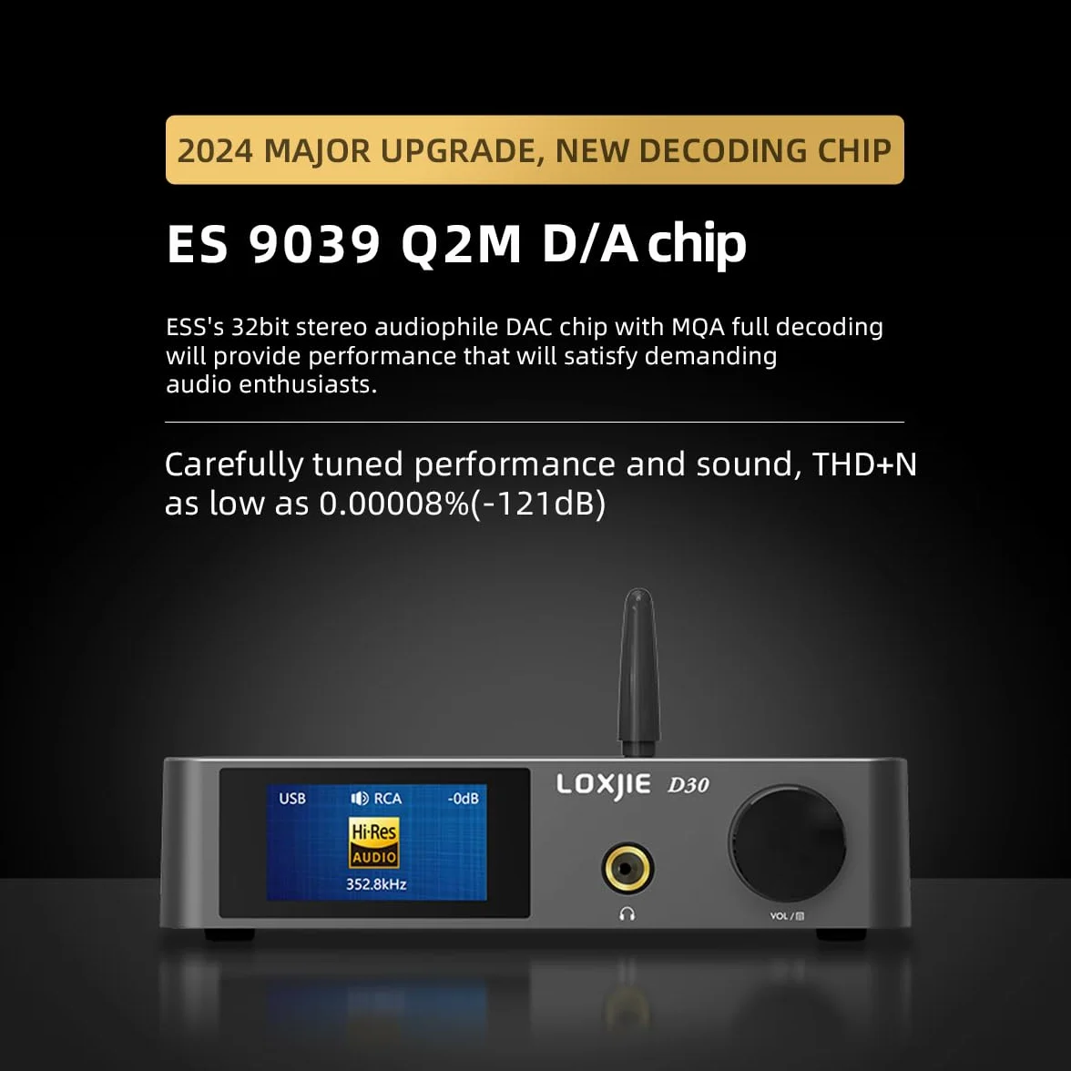 LOXJIE D30 2024 (ulepszony) dekoder audio wzmacniacz słuchawkowy 1,5 Wx2 zasilanie słuchawek oddzielne słuchawki i wyjście liniowe ES 9039 Q2M chip Bluetooth 5.1 MQA pełne dekodowanie możliwość