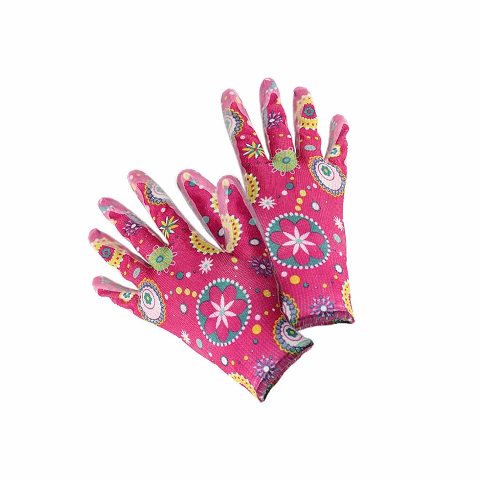 COM-FOUR® Rękawice ogrodowe robocze Flower Power rozmiar 8 zielone różowe 2 pary