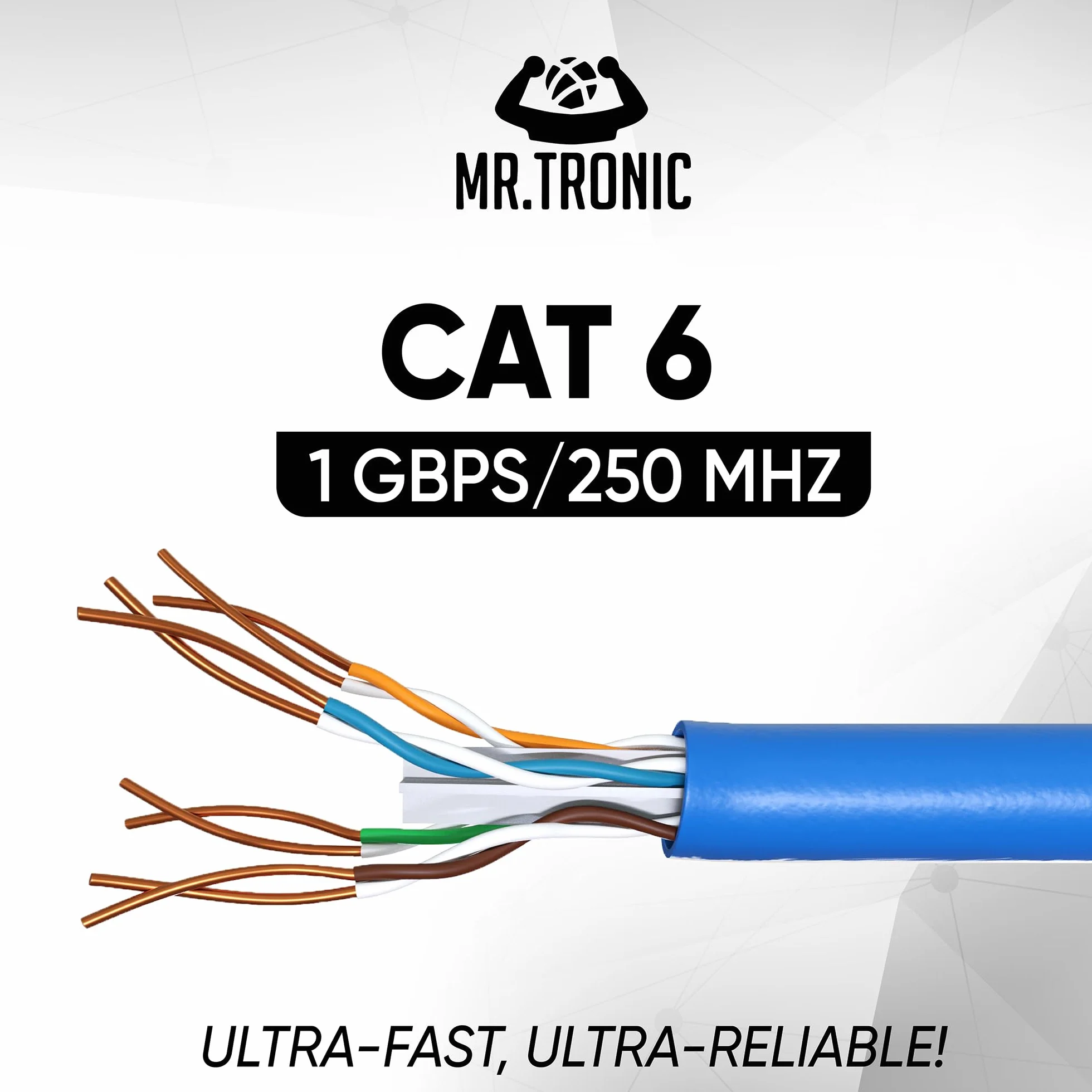 Mr. Tronic 50 m Ethernet kabel sieciowy | kabel instalacyjny | CAT6, AWG24, CCA, UTP, RJ45 (50 metrów, niebieski)