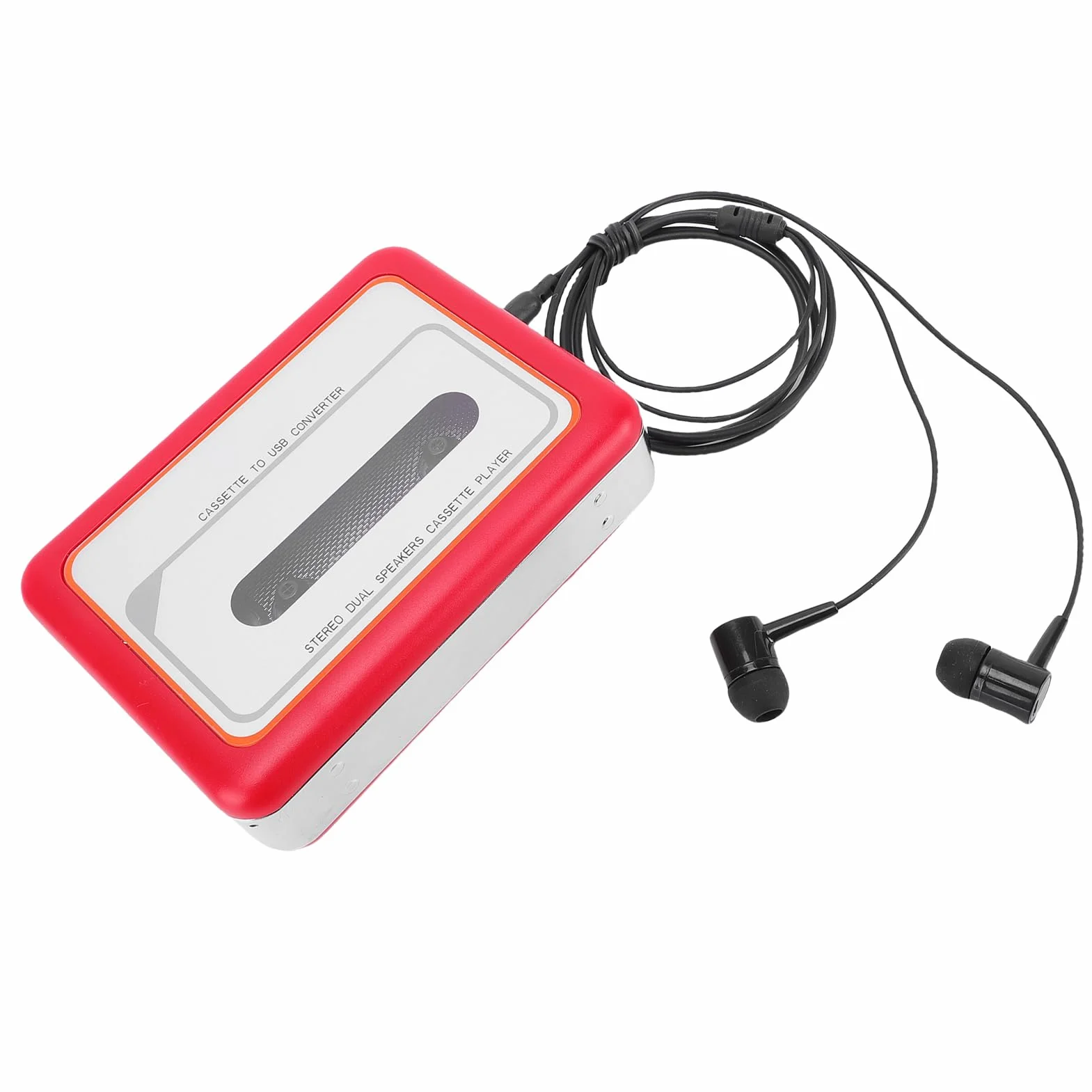 Odtwarzacz Kasetowy, Przenośny Konwerter Kaset na MP3, Odtwarzacz z Gniazdem Słuchawkowym 3,5 Mm, Słuchawki, Wbudowany Głośnik, Konwerter Taśmy na cyfrową, 2 Baterie AA/zasilanie Przez USB