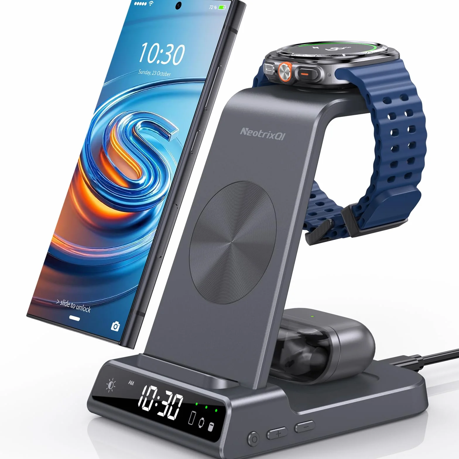 Bezprzewodowa ładowarka do Samsung Galaxy S25 Ultra Watch 7 Ultra, ładowarka Samsung Galaxy Watch 6 5, 3 w 1 stacja ładująca do telefonu z systemem Android do-S24 Z Flip 6 Buds Pro 2 (szary)