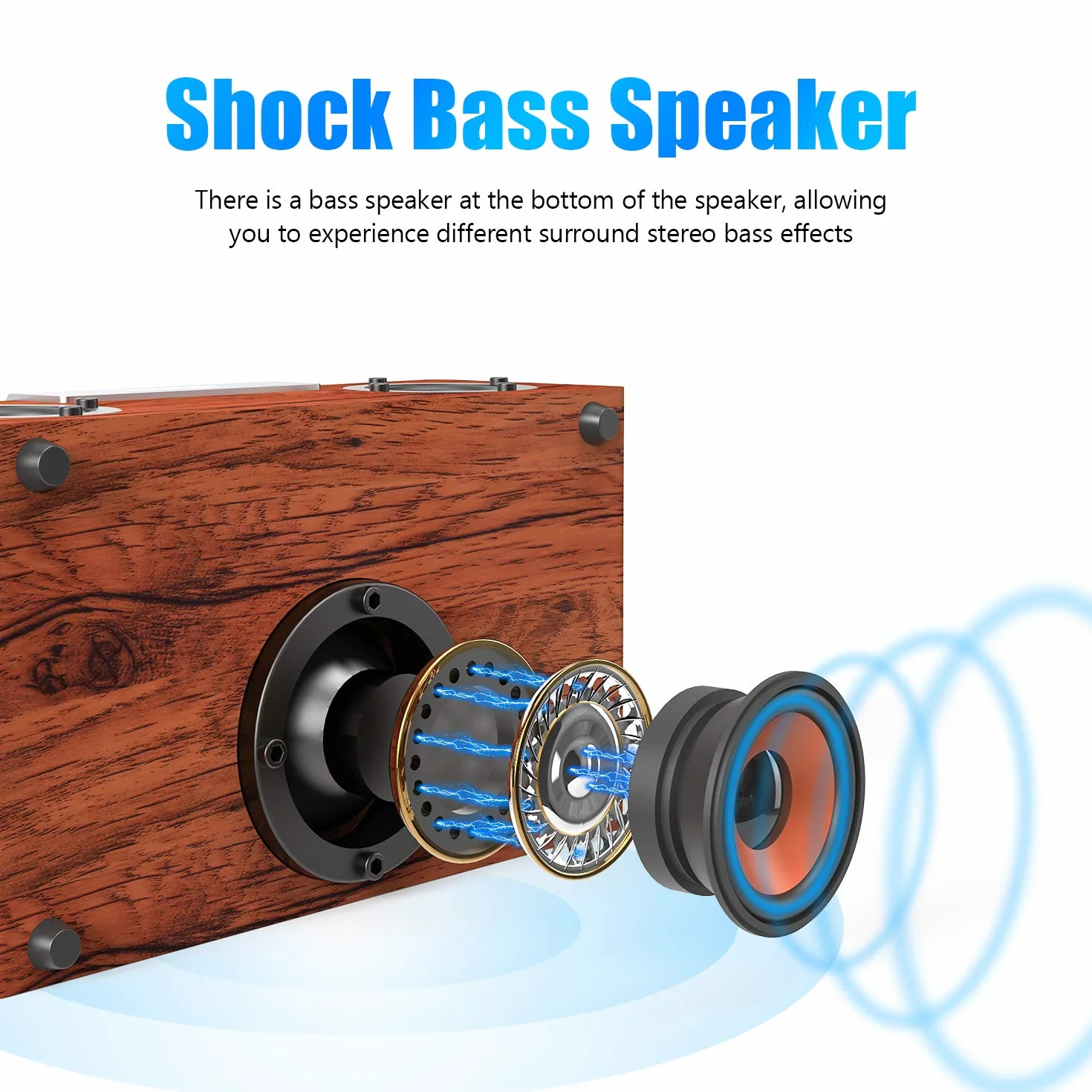 Shocking Bass Głośnik Bluetooth, Smalody Potężny 50W 2.1HD Stereo Subwoofer Drewniane bezprzewodowe przenośne głośniki na zewnątrz/do gier/komputera/telefonu/laptopa/projektora