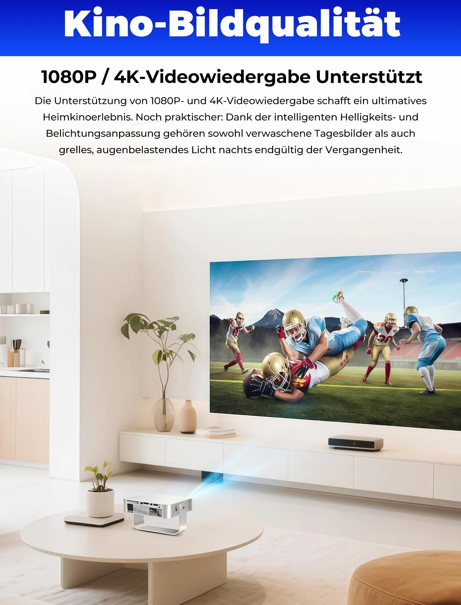 Mini projektor z WiFi 6 i Bluetooth 5.4, przenośny projektor z obsługą 4K/1080P, projektor wideo z pilotem zdalnego sterowania, inteligentny projektor kompatybilny ze smartfonami/TV Stick/HDMI/USB