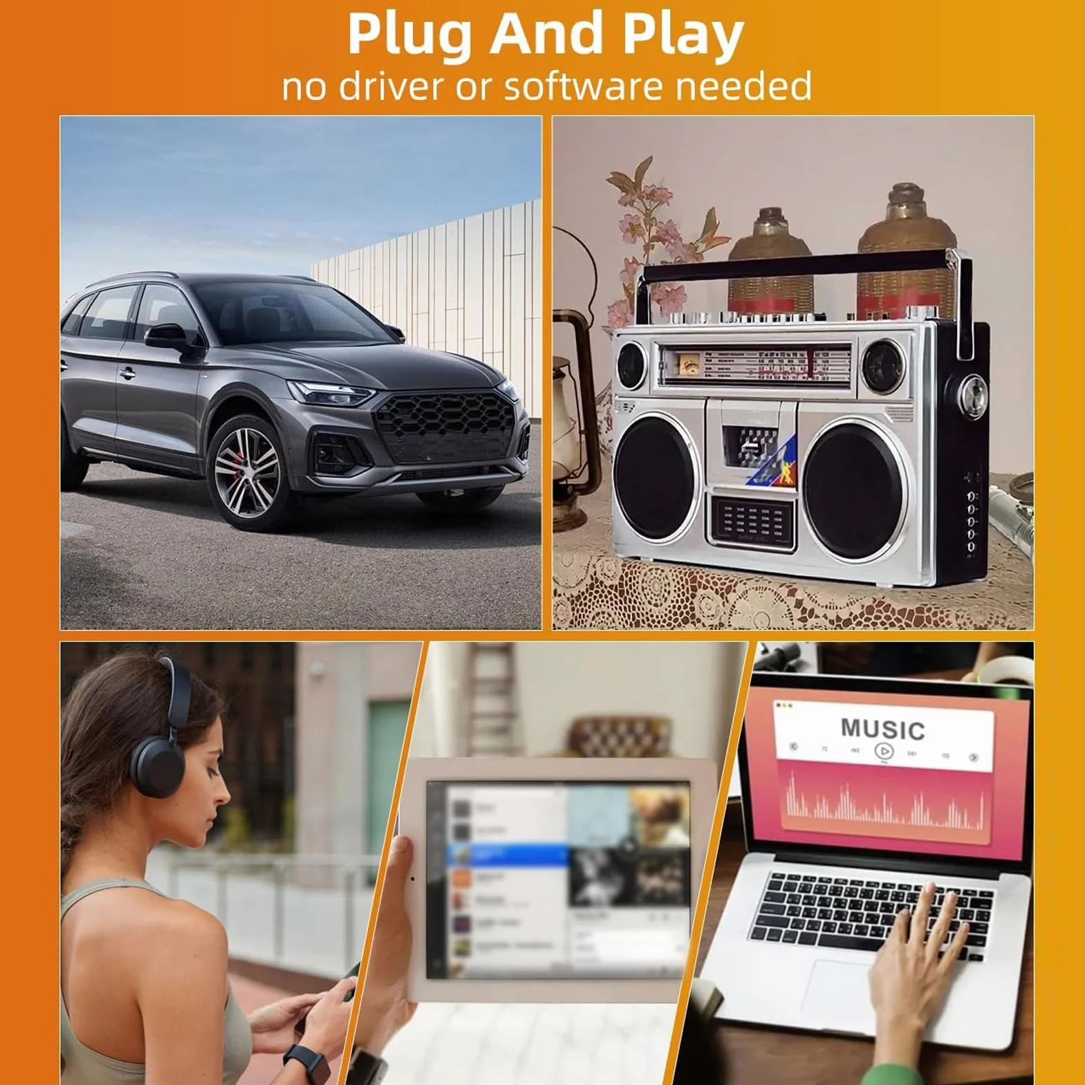 Asixxsix Car Audio Odbiornik Kasetowy Bluetooth 5.4, Bezprzewodowy Adapter Kasetowy Aux z Pilotem na Kierownicy, do Smartfonów, Tabletów, Karty MP3 TF