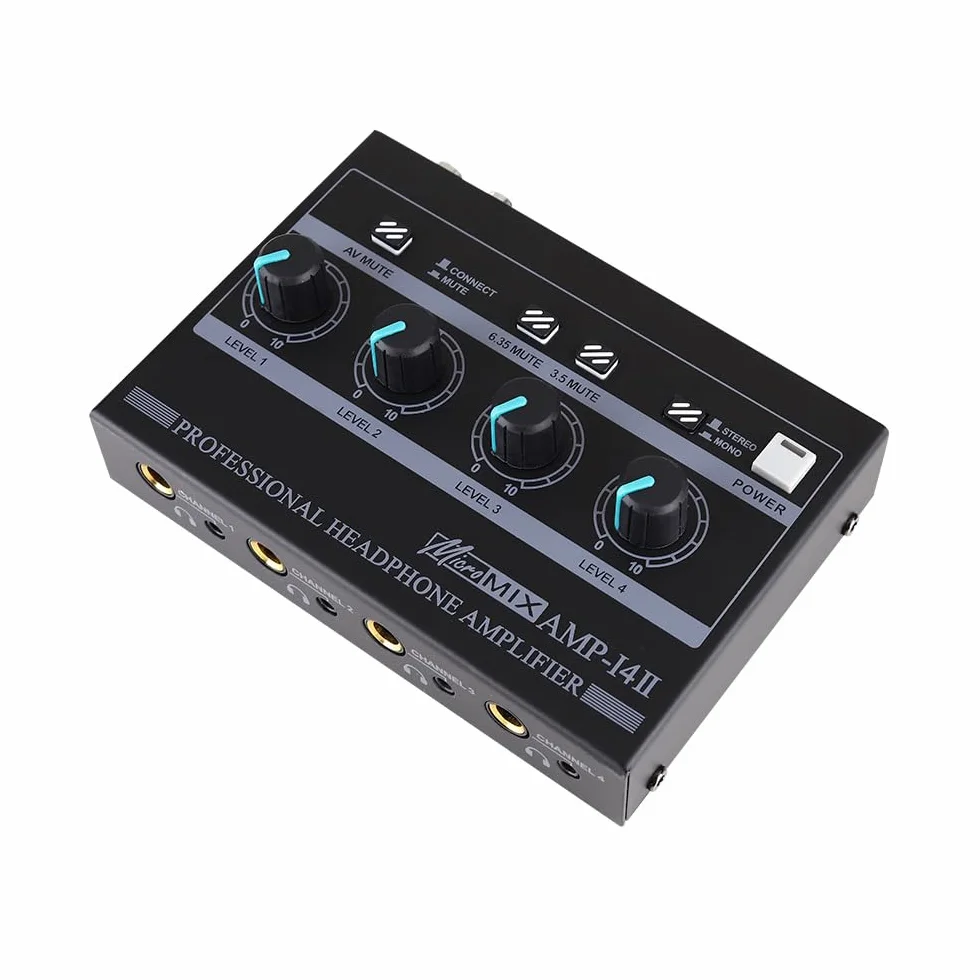 4-kanałowy wzmacniacz słuchawkowy, przełącznik mono/stereo z wyjściem TRS 1/10.2 cm i 1/20.3 cm, 7 kolorów RGB LED, lekki metalowy rozdzielacz słuchawek do studia muzycznego, gier, nagrywania