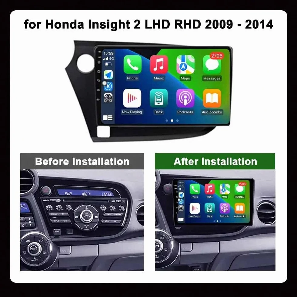 Car Stereo dla Honda Insight 2 LHD RHD 2009-2014 Android 15 9 Inch Car Play Screen Mirror Link Swc Cooling Fan For, 4 Core 2G+64G