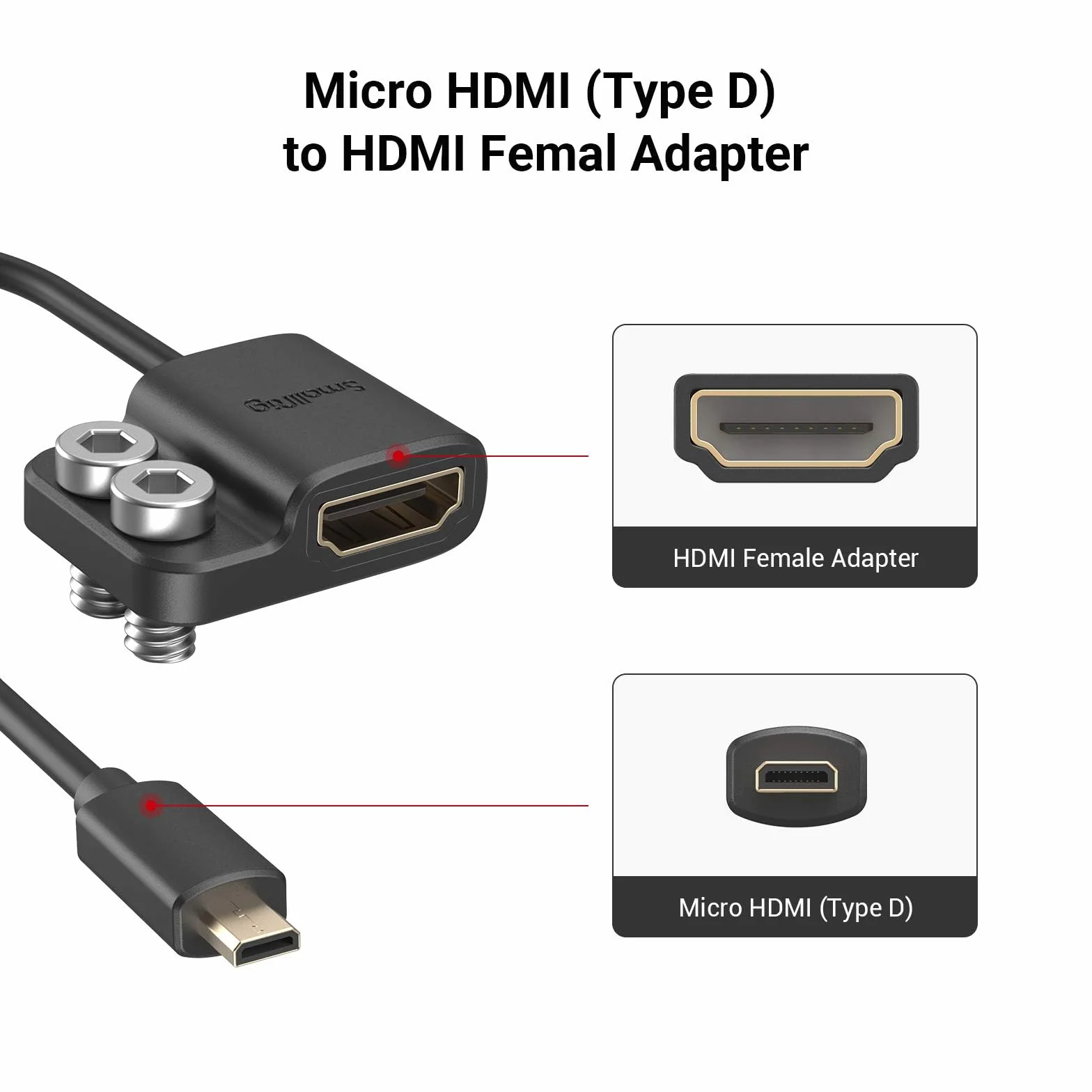 SMALLRIG Adapter kablowy 4K 4K@60Hz, męski konwerter mikro typu D na żeński typu A, dla Sony A7R IV / A7RIII/ A7III/ A7II/ A7RII, dla Fujifilm X-T2/ X-T3, długość kabla 8 cm/3 cale - 3021