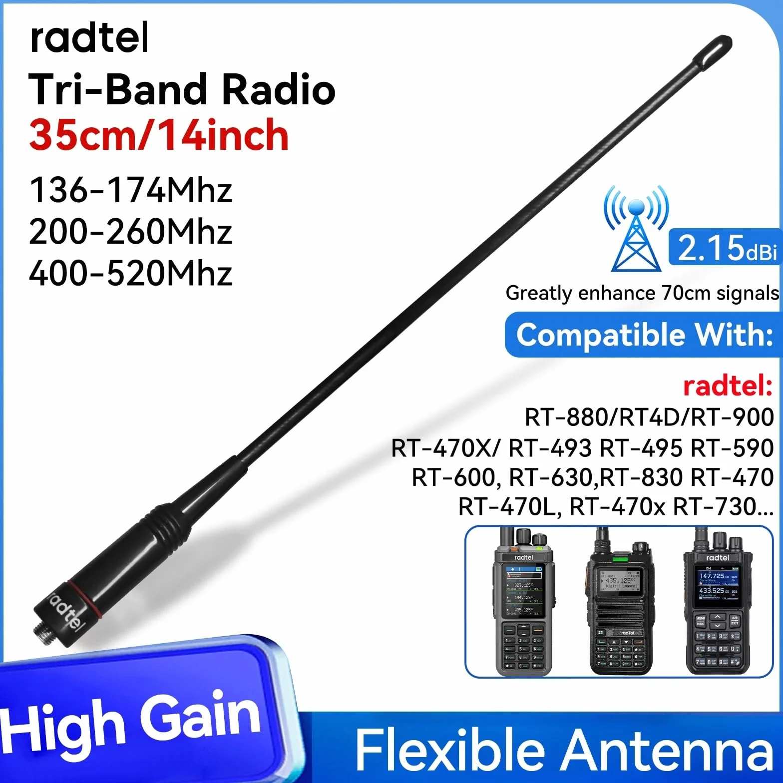 Radtel SMA - żeńska antena lotnicza/taktyczna/trójpasmowa kompatybilna z Baofeng Kenwood radtel RT-490 RT-890 RT-590 RT-470 RT-470X i innymi (trójpasmowa antena elastyczna