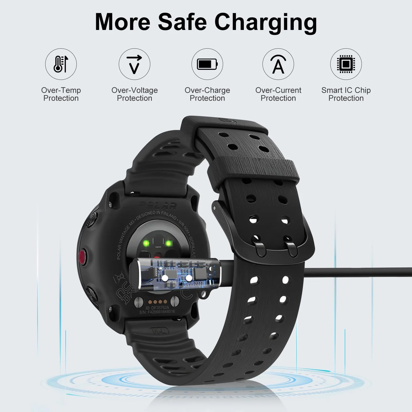 Adapter do ładowania Polar USB-C ze smyczem kompatybilny Vantage V3 Pacer Pro M3 Ignite 3 Grit X2 czarny
