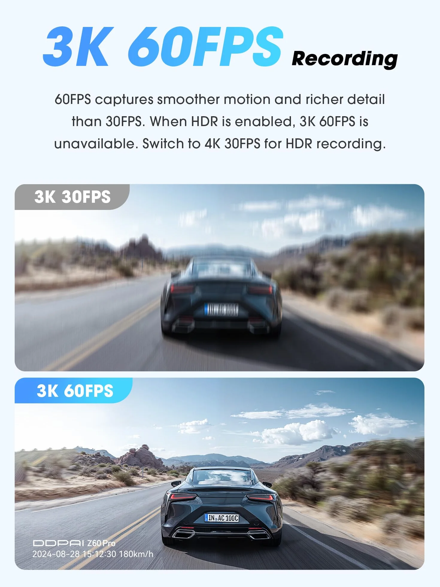DDPAI Z60 Pro 4K Rejestrator Jazdy Przedni/Tylny, Podwójny STARVIS 2, Wbudowana eMMC 32GB + Darmowa karta 128GB, AI-ISP Widzenie nocne, 4G LTE, WiFi 5GHz GPS, Tryb parkingowy 24h, Ekran IPS 3”