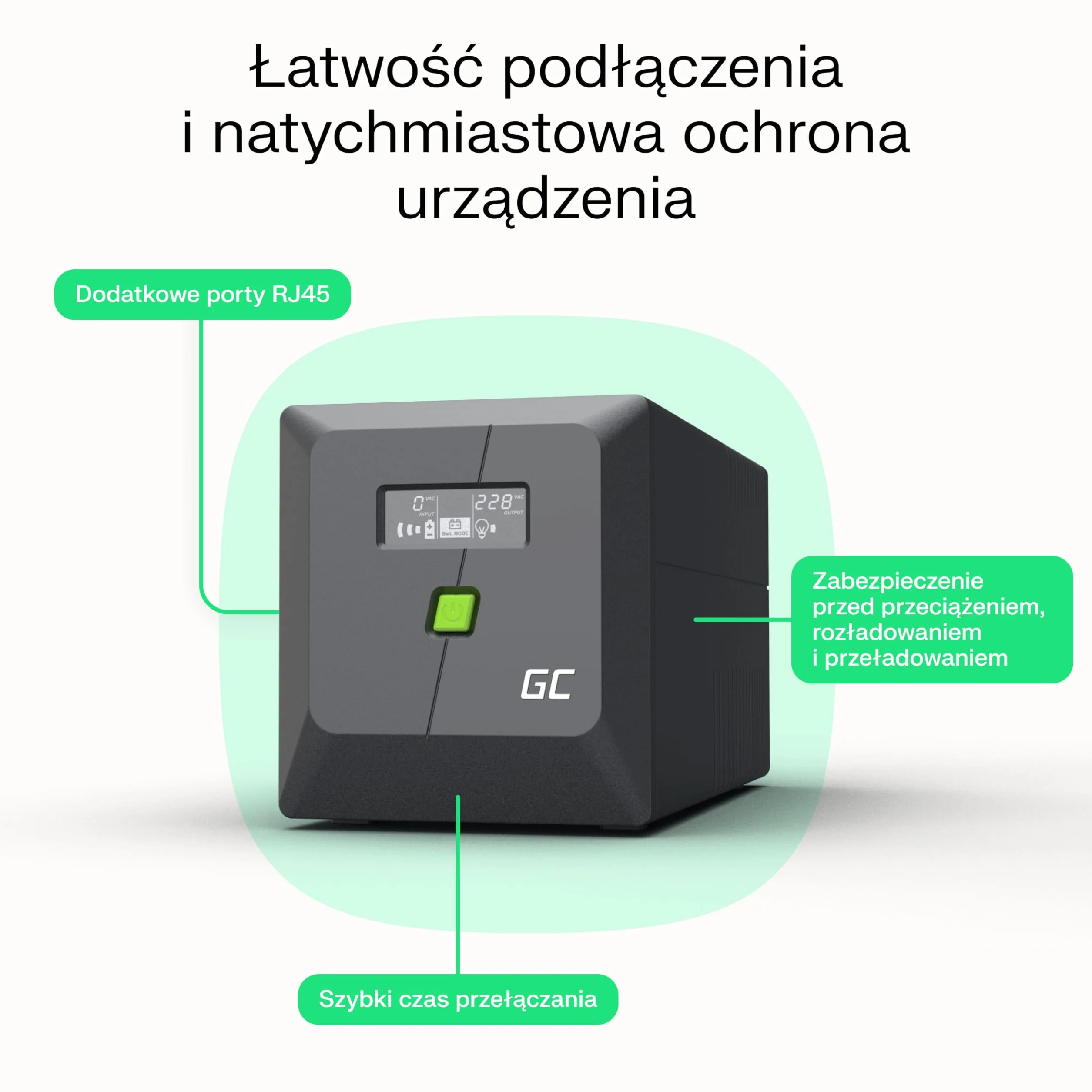 Greencell UPS 2000VA 1200 W PowerProof z Wyświetlaczem LCD – Zmodyfikowana Fala Sinusoidalna, Ochrona przed Prądem dla Urządzeń, Ochrona przed Przepięciem, Awaryjne Zasilanie do Urządzeń Gospodarstwa