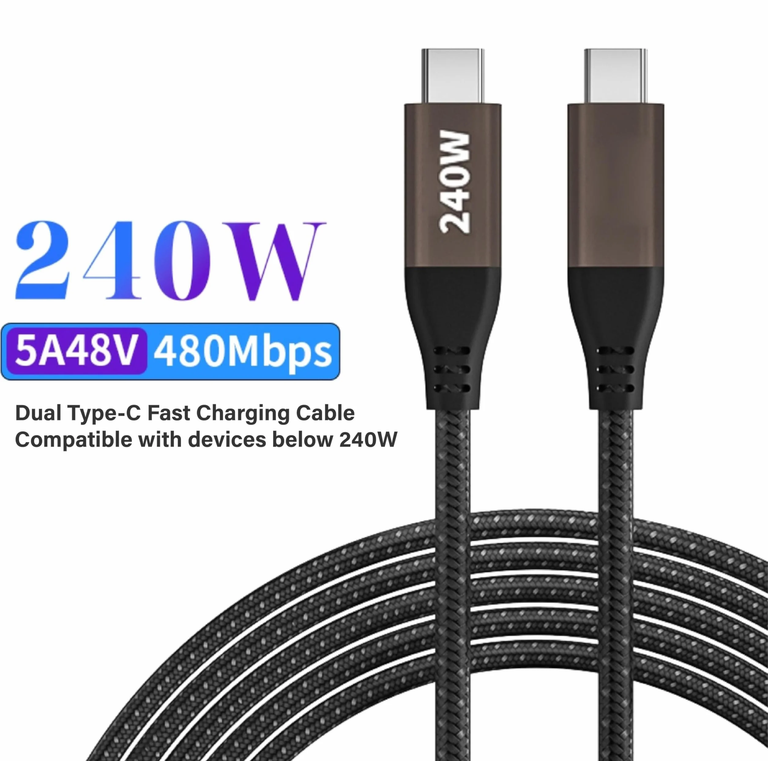 GaN 41000 W, stacja ładująca, 10 portów, kabel do transmisji danych 240 W, 2 m, kompatybilna z tabletami, telefonami, laptopami, konsolami do gier, słuchawkami