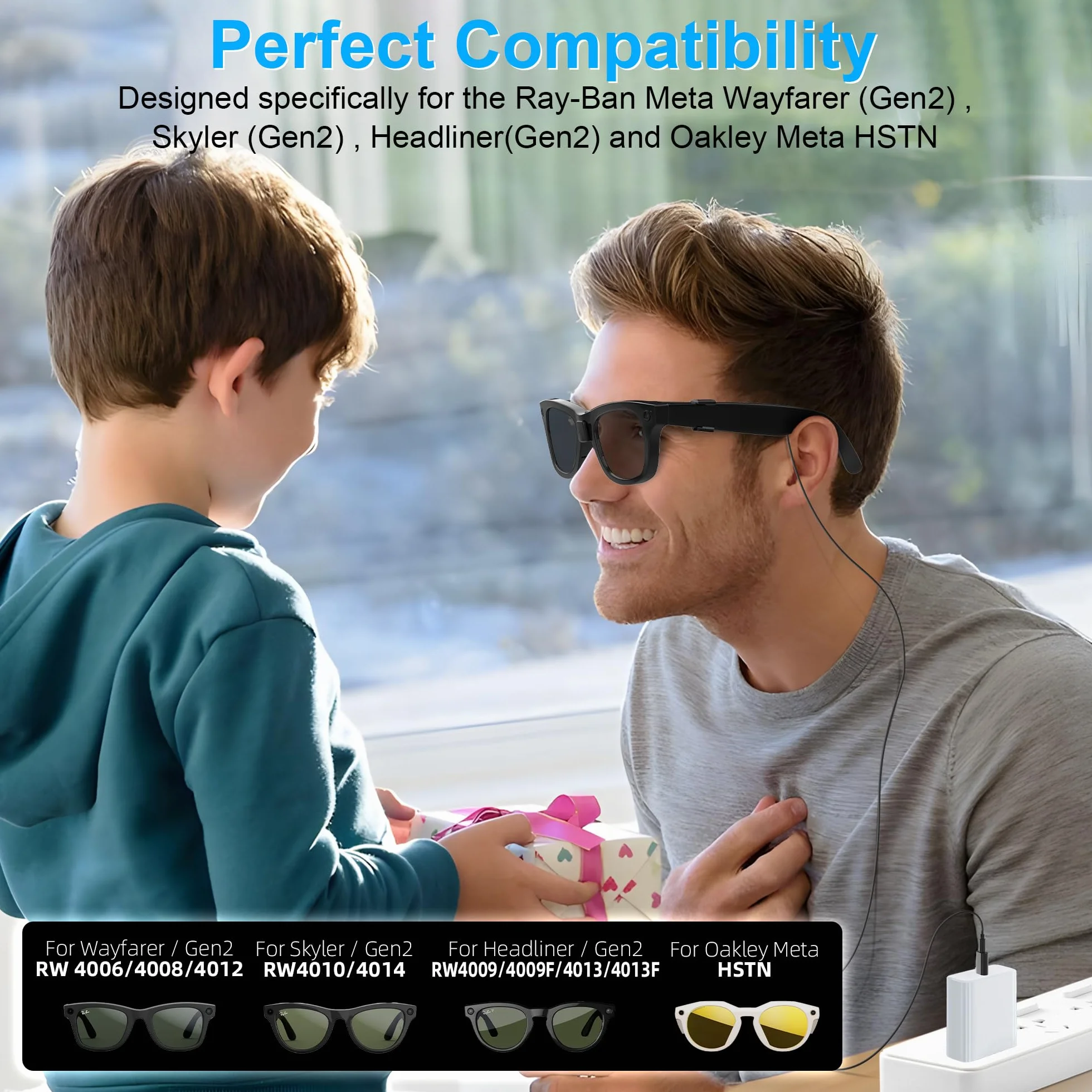 HiBloks Kabel do ładowania Ray-Ban Meta Wayfarer/Skyler/Headliner Gen 2 i akcesoria Oakley Meta HSTN, ładowanie typu C 1,2 m podczas użytkowania, przenośny, do podróży, samochodu, telefonu, laptopa