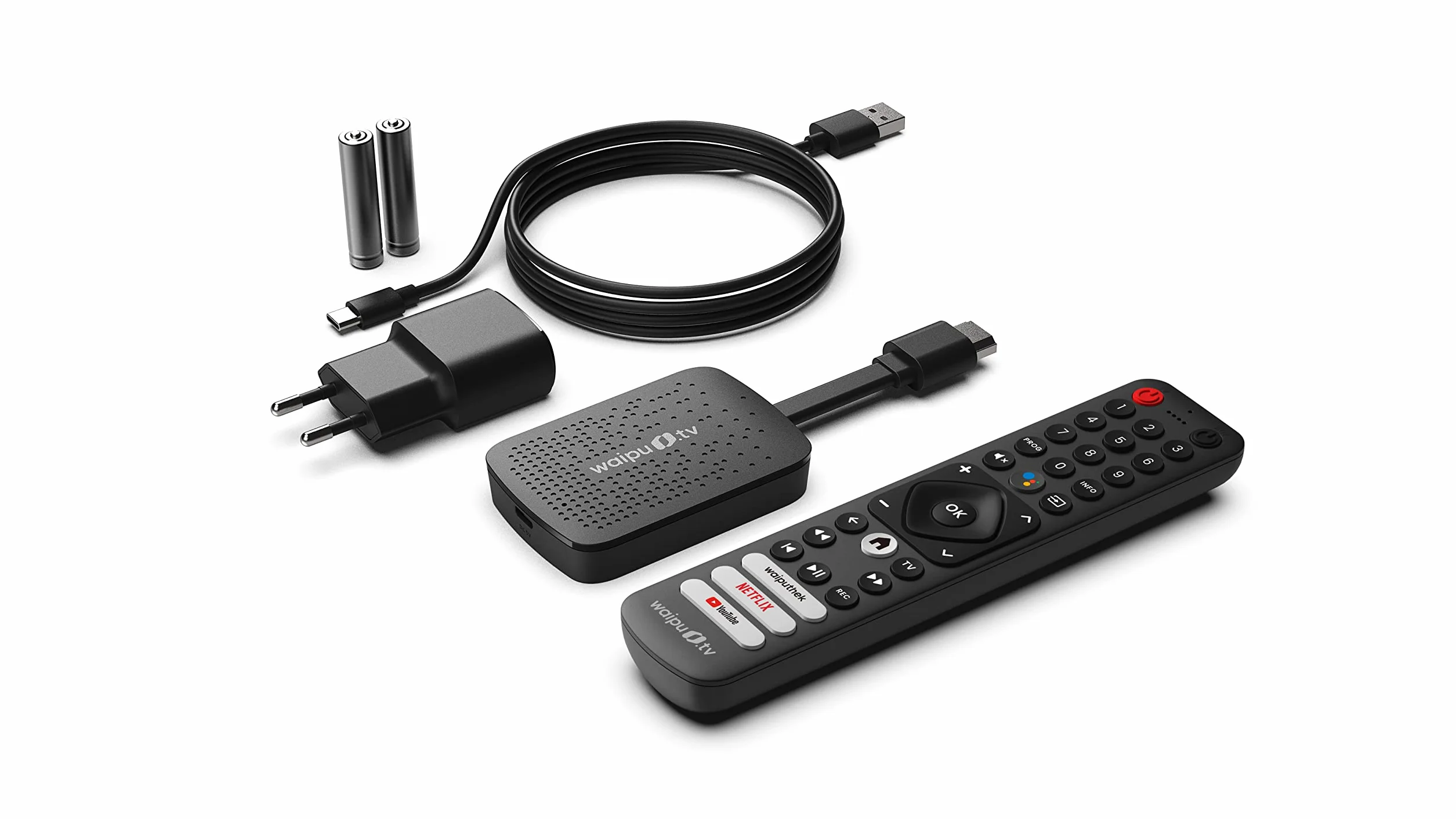 waipu.tv 4K Stick (1. generacja) | w zestawie pilot zdalnego sterowania z przyciskami szybkiego wyboru | telewizja przez Wi-Fi | HDMI | 4K | HDR | Dolby Atmos | Voucher na 3 miesiące 300 kanałów TV i