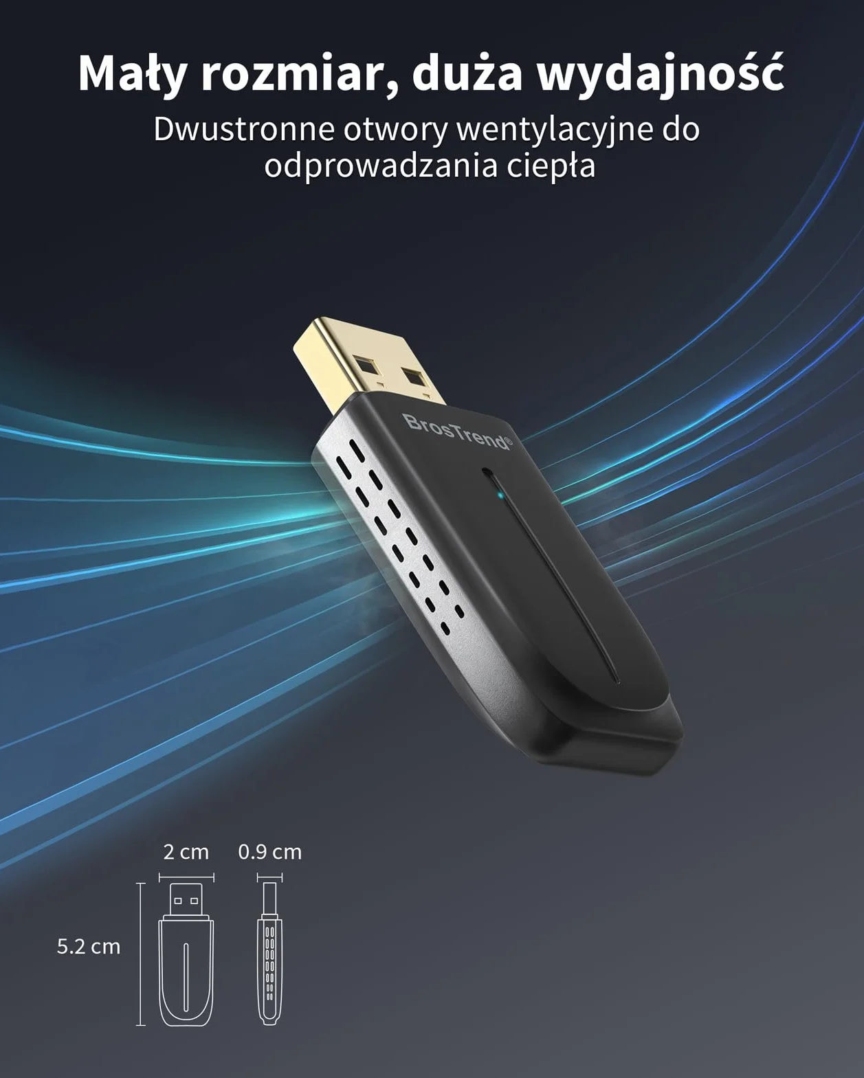 BrosTrend Adapter Bluetooth Wi-Fi AX900 do komputerów stacjonarnych i laptopów, 2 w 1, klucz sprzętowy Bluetooth 5.4, dwuzakresowy 5 GHz 600 Mb/s + 2,4 GHz 286 Mb/s, obsługuje systemy Windows 10/11