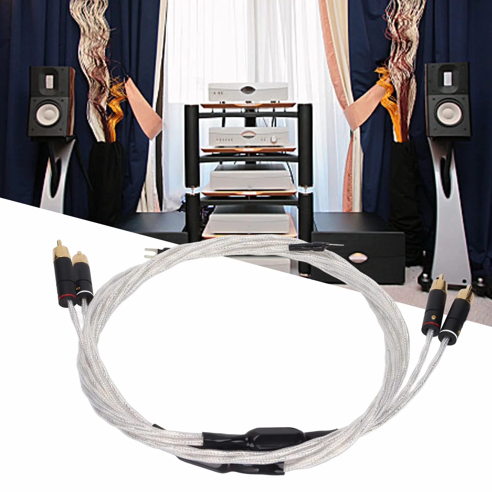 Kabel Xangsane XS-0608 dla Audiofilów, Srebrzenie z Czystej Miedzi, Poprawa Jakości Dźwięku, Męski na Męski do Płyt Winylowych (1M)
