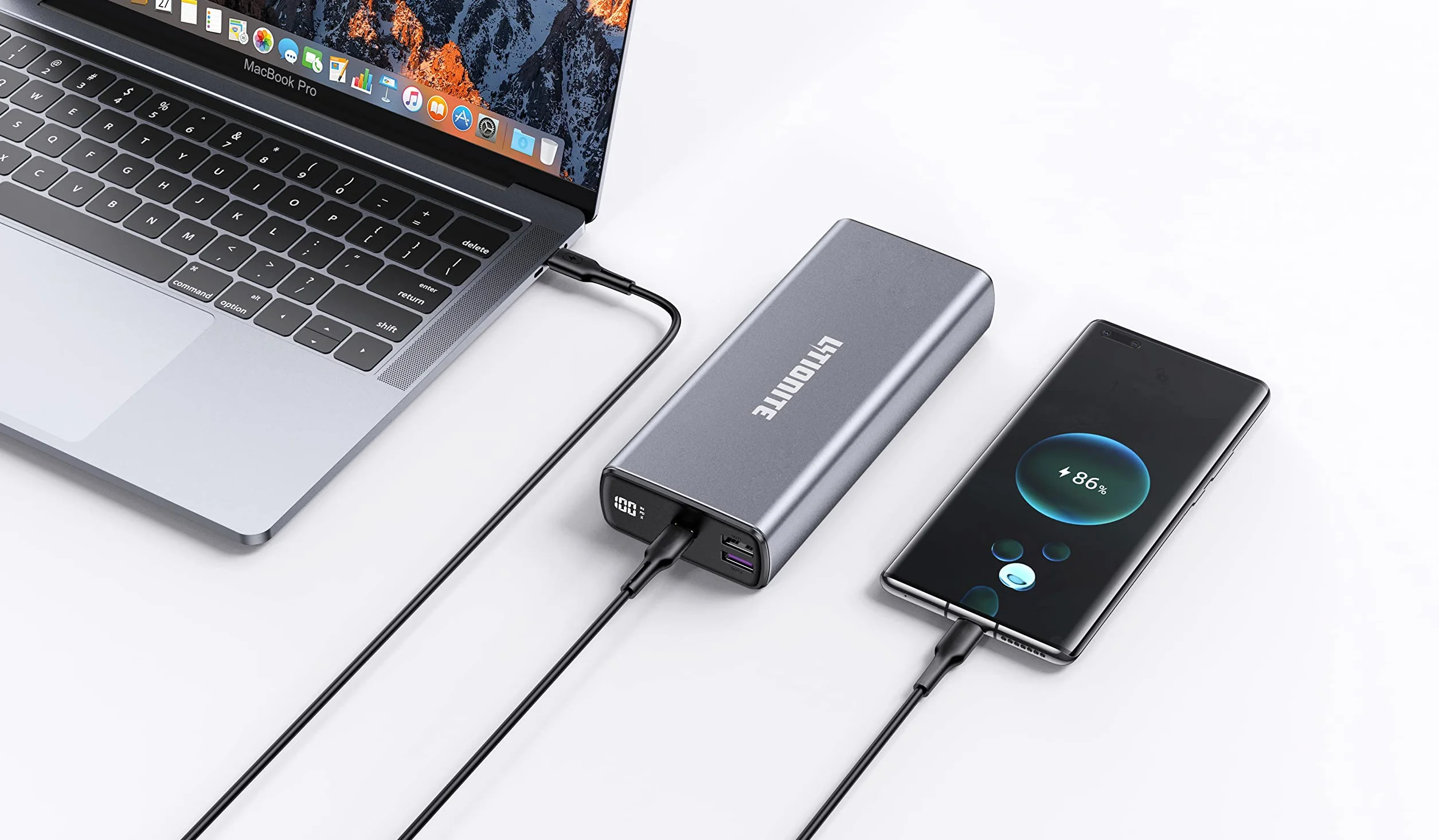 LITIONITE Capsule 65W / 30.000mAh Power Bank z aluminium PD3.0 USB Type-C (65W Max) - 2x USB-A (Quick Charge 3.0) - Przenośna bateria zewnętrzna do laptopa/MacBook/Surface/Smartphone/Tablet