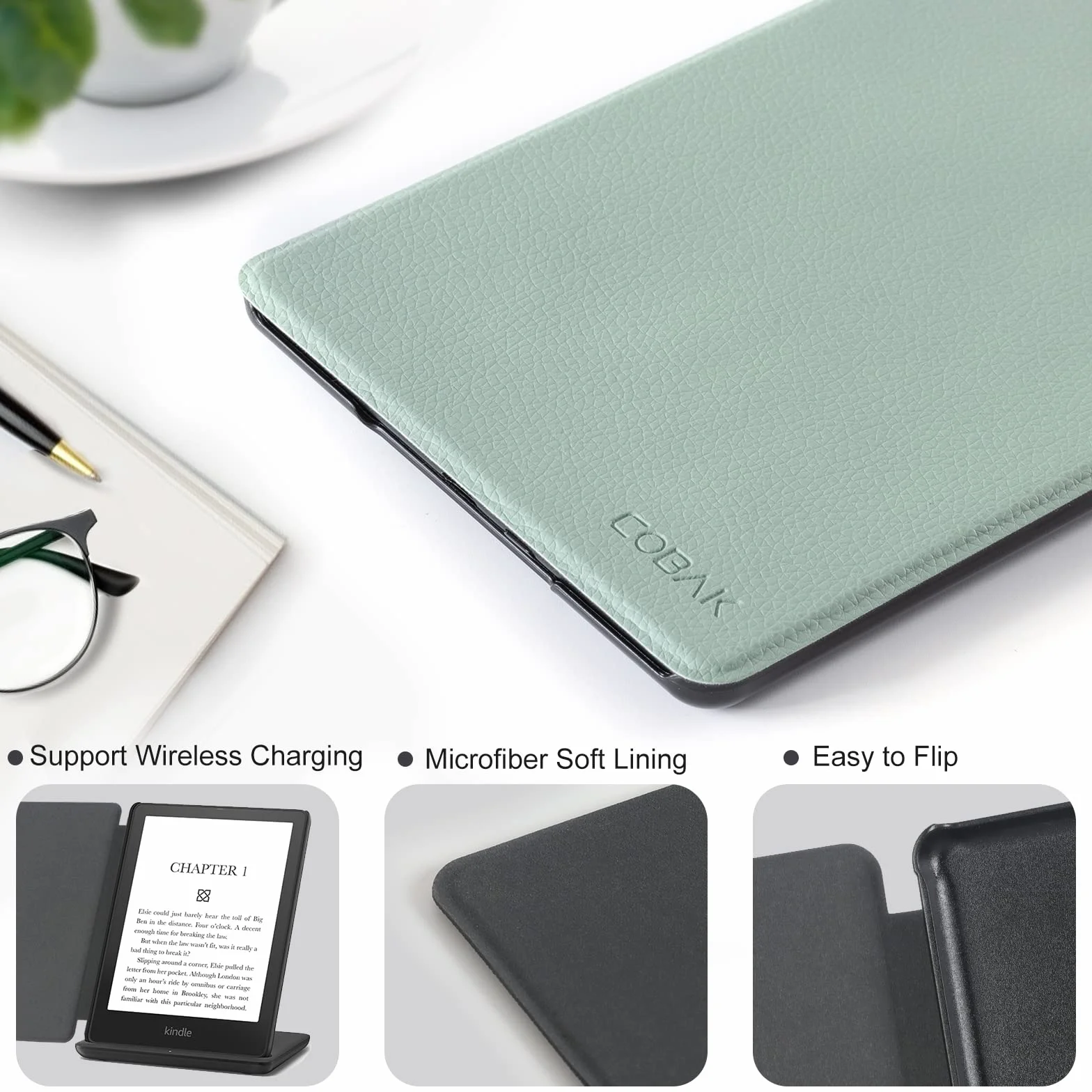 CoBak Etui Case for 6,8" Kindle Paperwhite (11. Generation - 2021) i Kindle Paperwhite Signature Edition - najcienszy i najlzejszy pokrowiec ochronny z funkcja Auto Sleep/Wake, Matcha Zielona