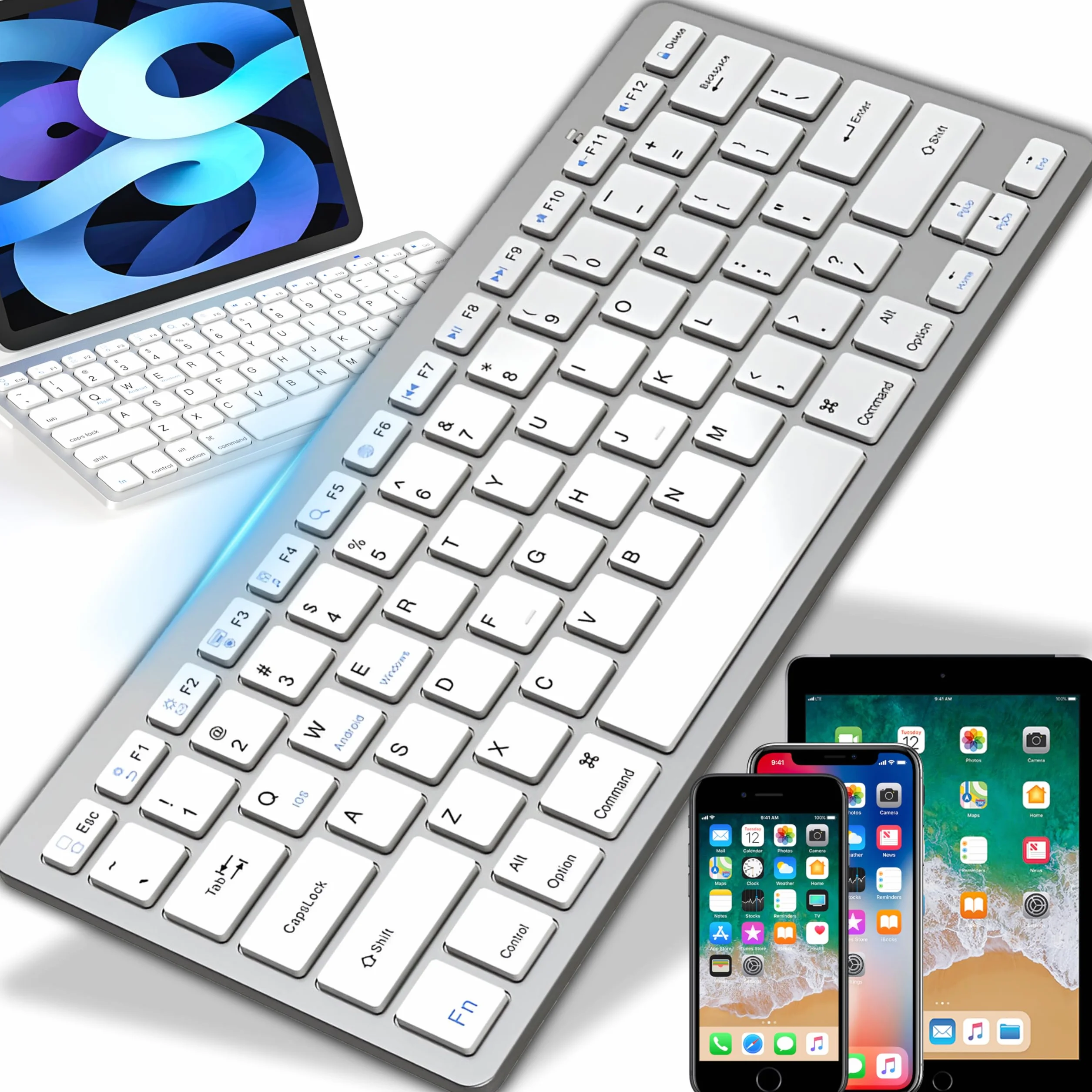 Retoo Klawiatura bezprzewodowa, naturalne pisanie, przyłącze 2,4 GHz, bezprzewodowa klawiatura z przyciskami, połączenie radiowe, Bluetooth, Android, kompatybilna z komputerem, notebookiem, laptopem
