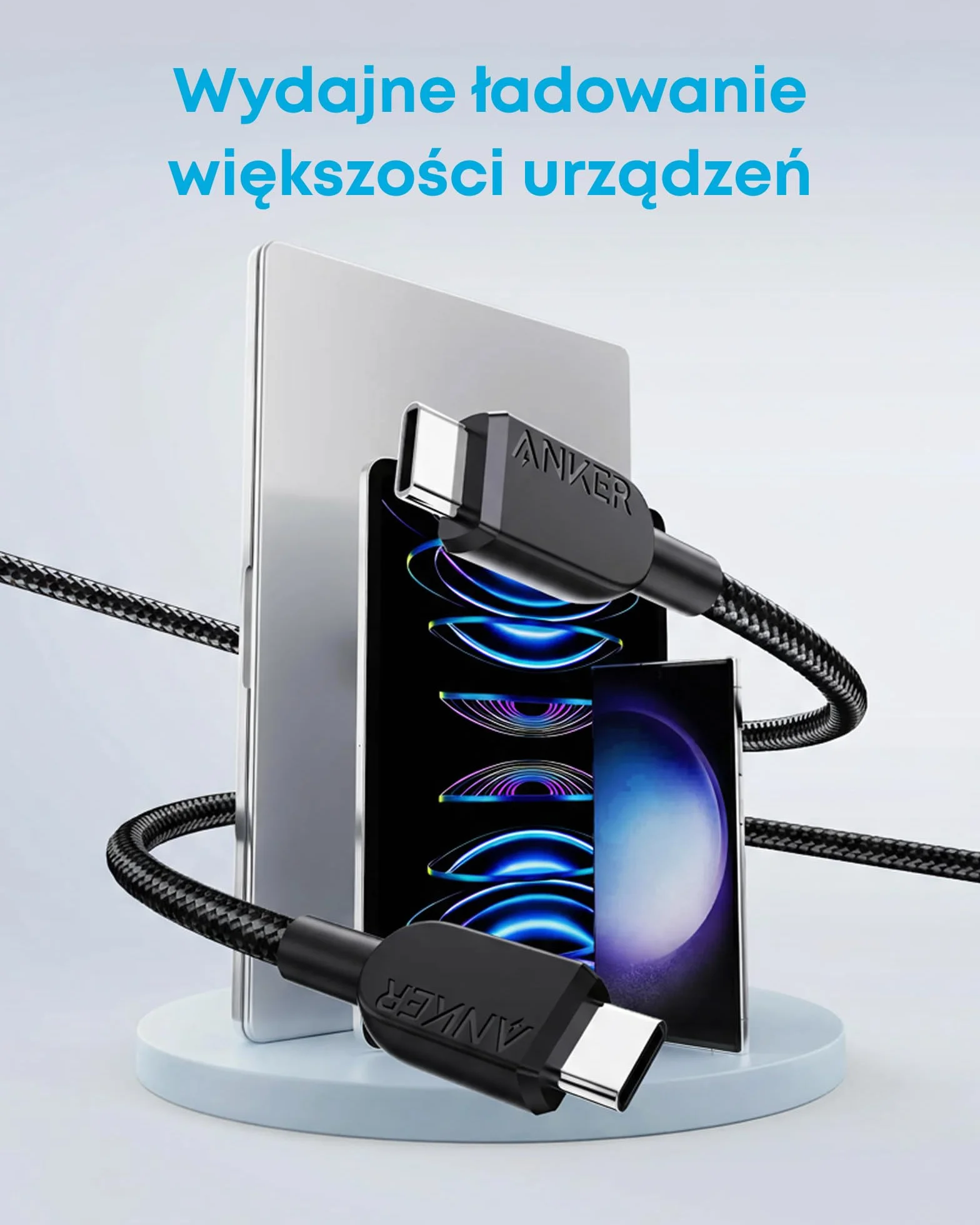 Kabel USB C do USB C Anker (180 cm), 3 przewód do szybkiego ładowania typu C o mocy 240 W do iPhone'a 17/16, MacBooka Pro 2020, iPada Air 4 i innych urządzeń