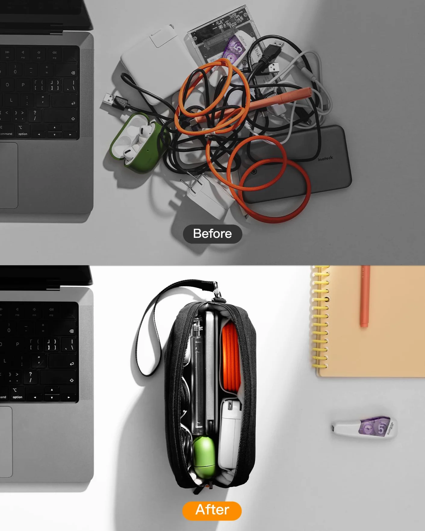 Inateck torba na kabel elektroniczny i akcesoria podróżne, odporna na wodę, kompatybilna z myszką i pendrive USB